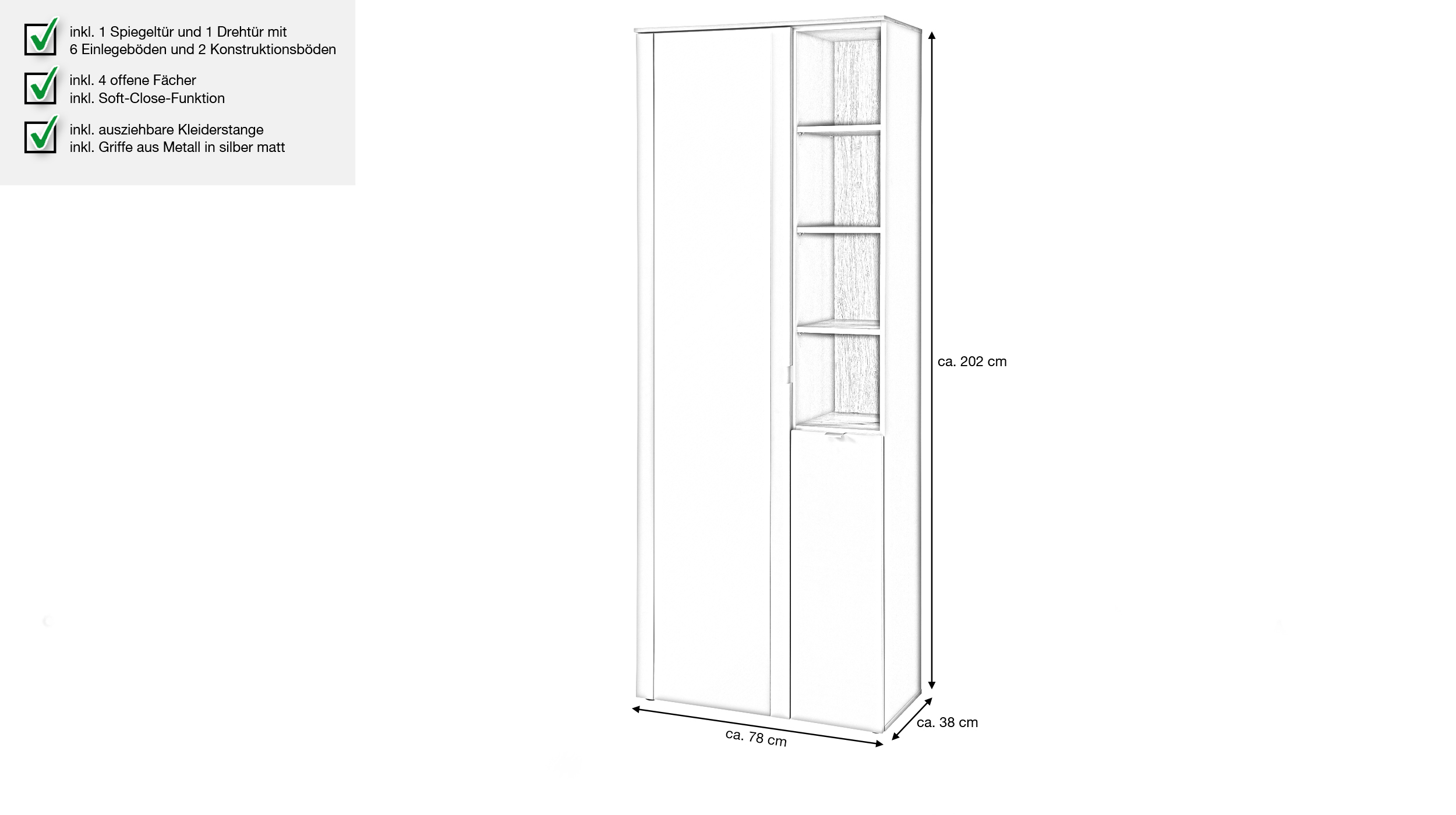 Garderobenschrank grün - Artisan Eiche 202 cm - BARI