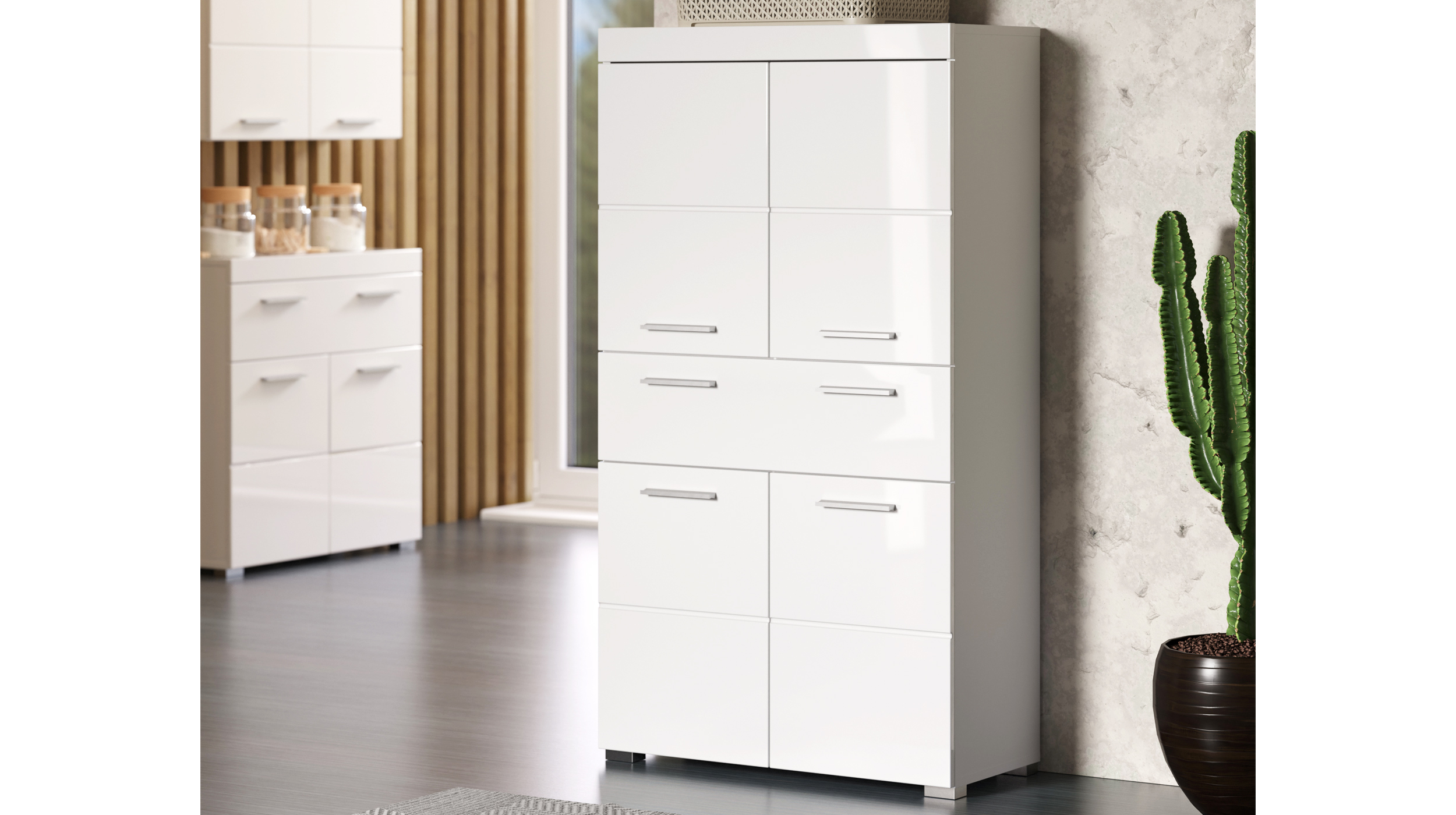 Vitrine Badhochschrank weiß hochglanz 132 cm -  AMANDA