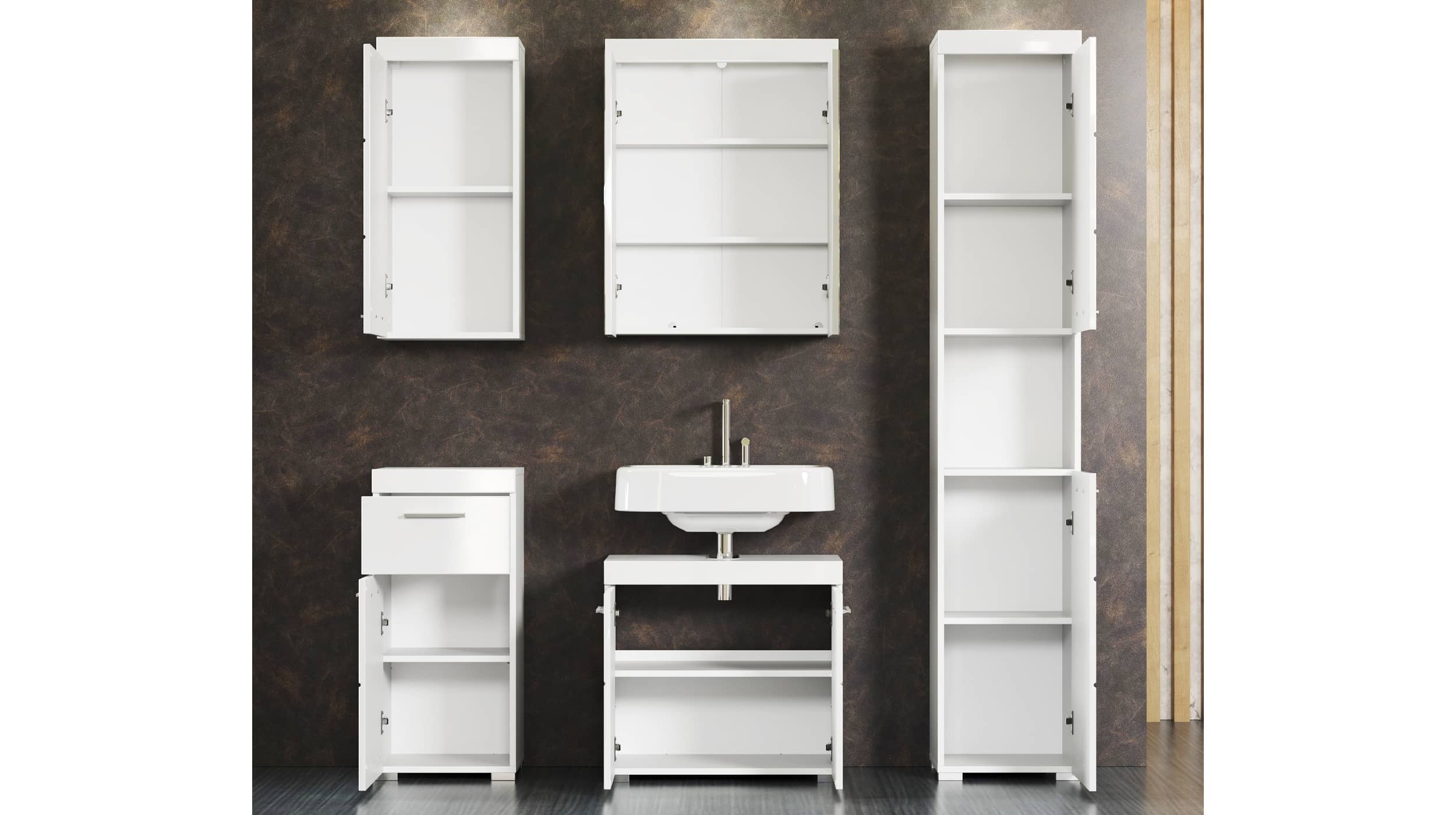 Spiegelschrank weiß hochglanz 60 cm - AMANDA
