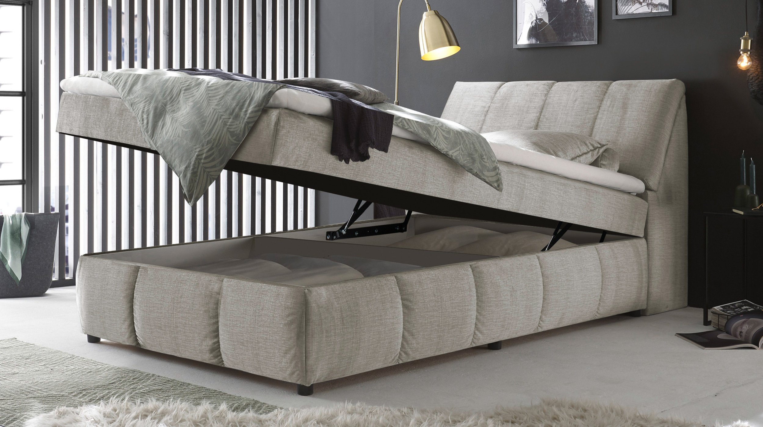 Boxbett 120 x 200 cm grau Stoffbezug Bettkasten - MADRID