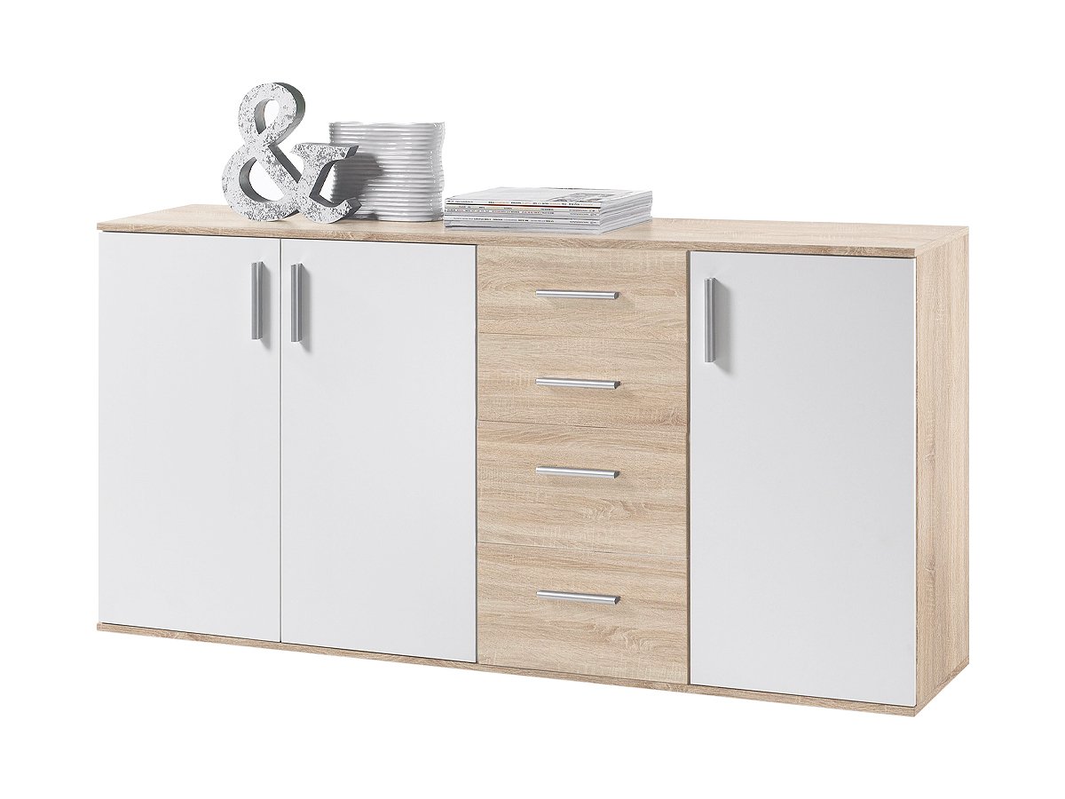 Kommode Sonoma Eiche - weiß 160 cm - BOBBY Kommode Sonoma Eiche - weiß 160 cm - BOBBY