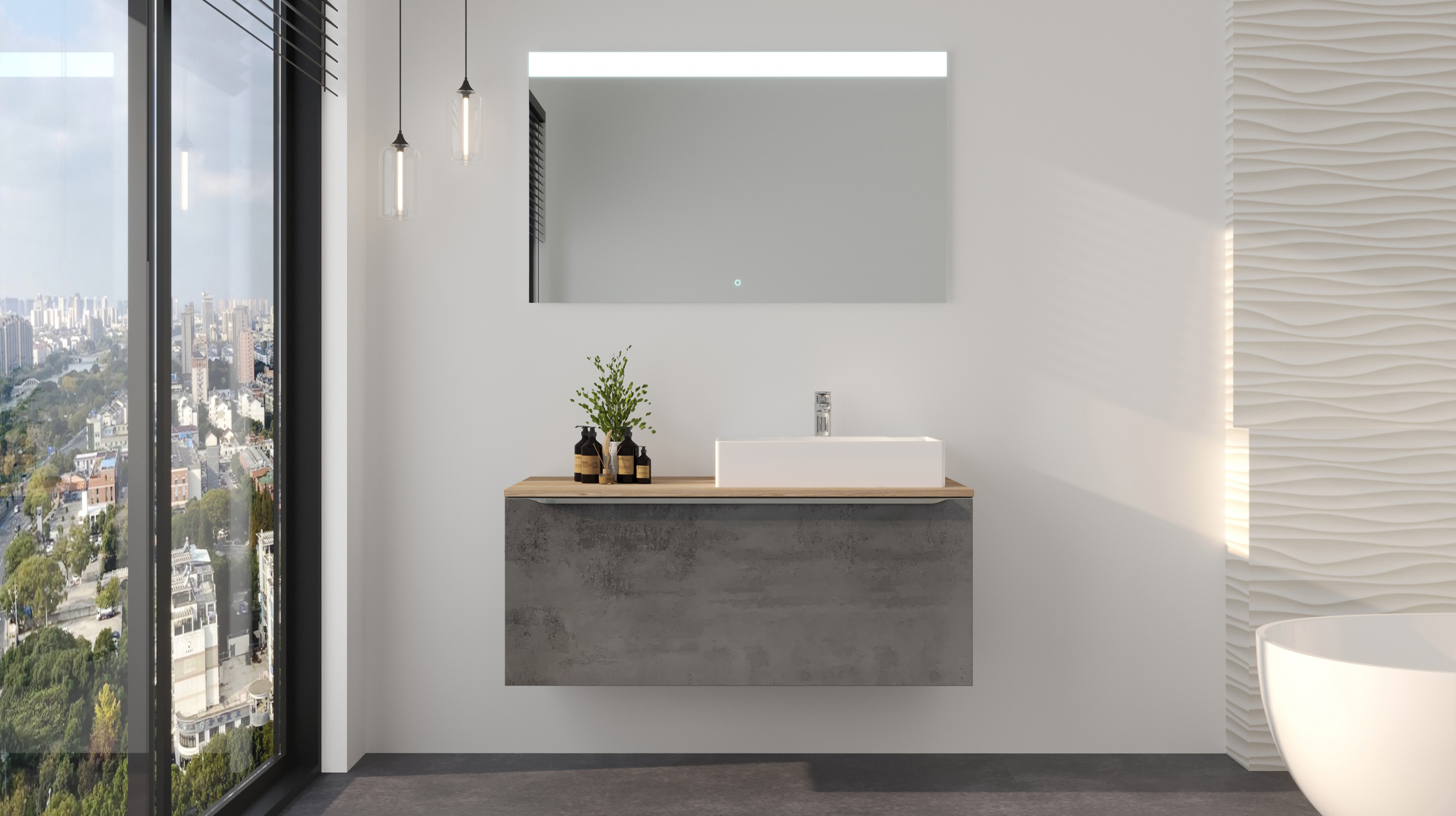 Badmöbel-Set grau - 2 Teile - Waschtisch 120 cm - RISCADO Nobilia Badmöbelset grau - 2-tlg - Waschplatz 120 cm - RISCADO