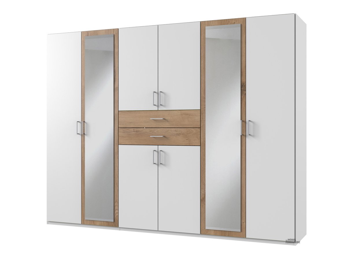 Kleiderschrank mit Spiegel - weiß - Plankeneiche - 270 cm - DIVER Kleiderschrank Spiegel 270 cm weiß - Plankeneiche - DIVER
