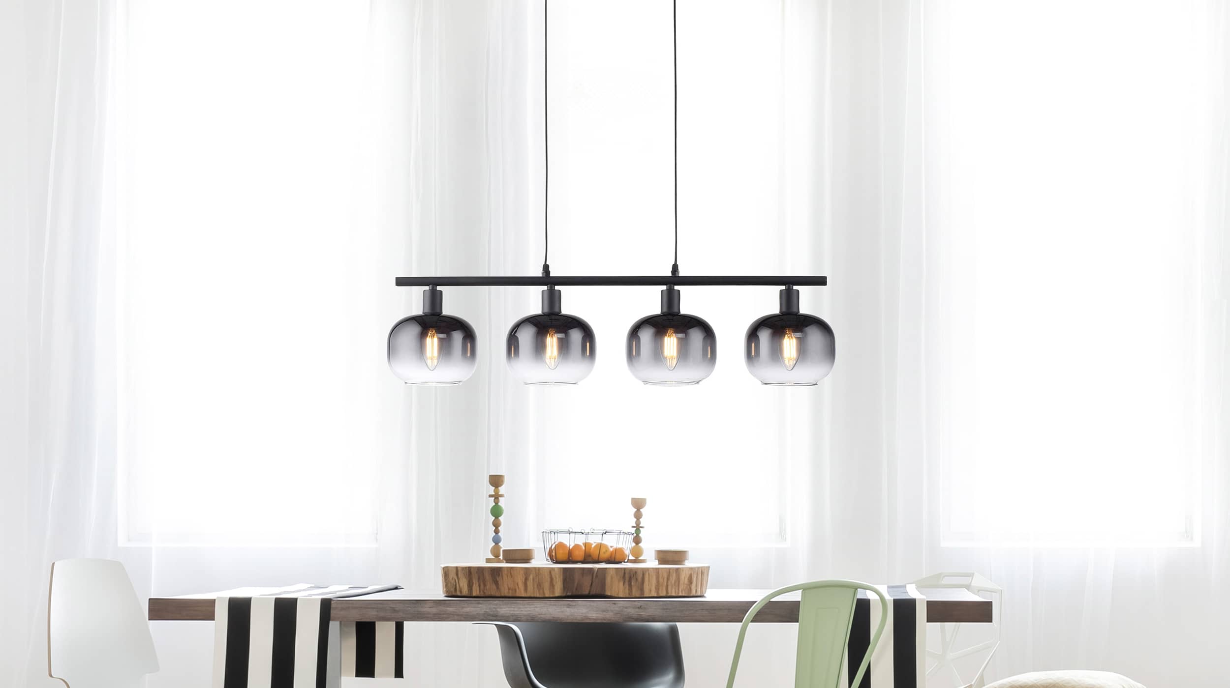Hängelampe schwarz 68 cm Glasschirm 4-Flammig - ZEA
