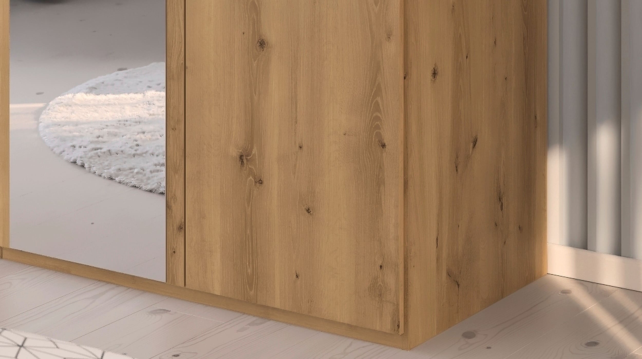 Kleiderschrank mit Spiegel - Asteiche - 151 cm - EVELYN