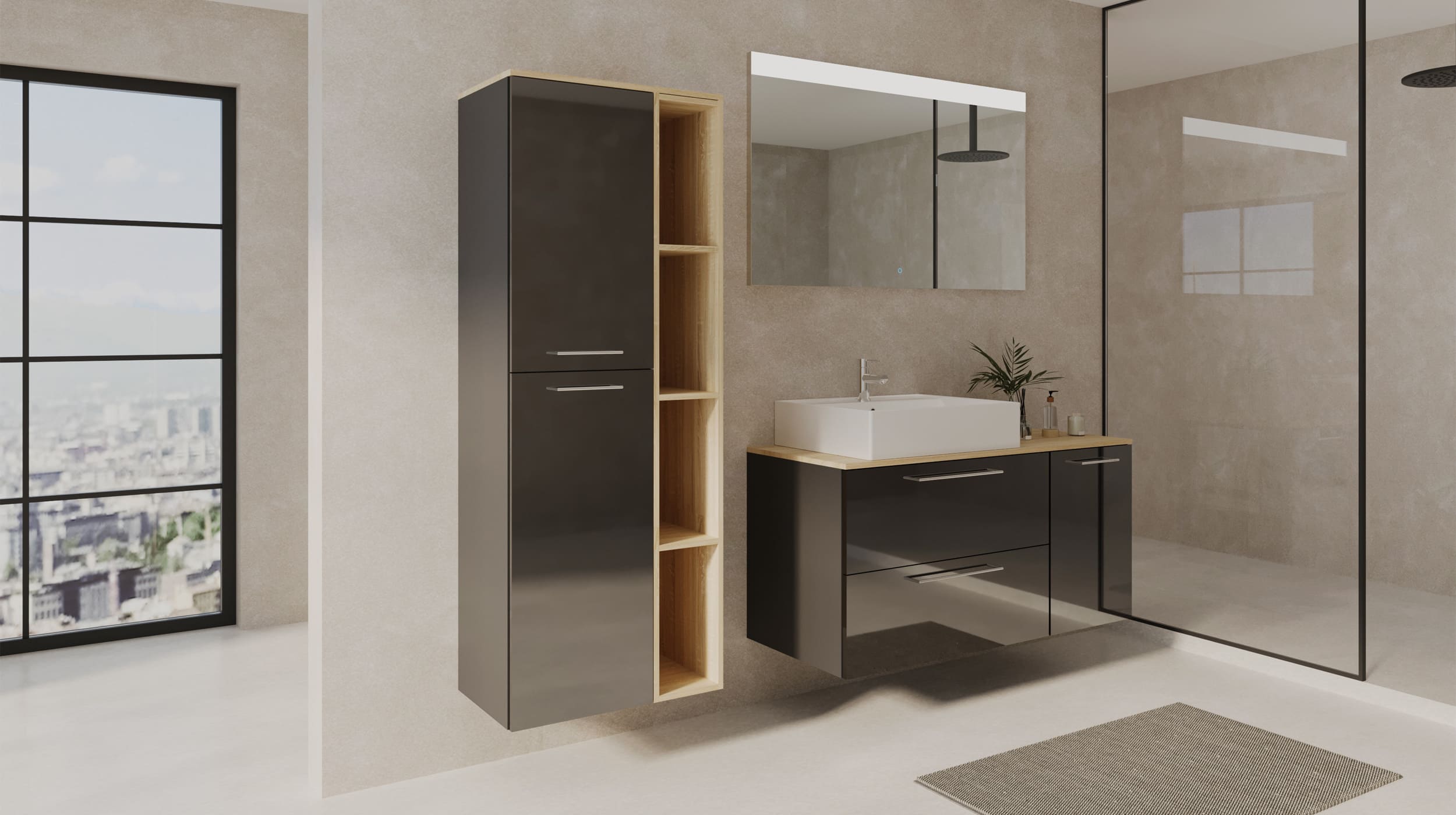 Nobilia Badmöbelset hochglanz grau - 3-tlg - Waschplatz 120 cm - FRANKA