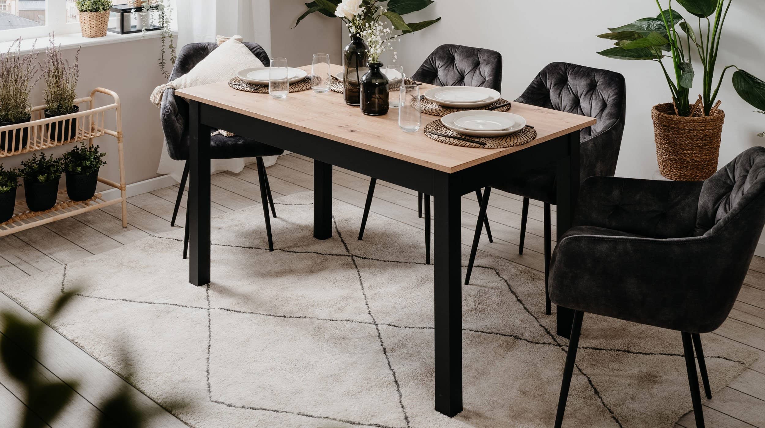Esstisch 140 - 180 cm Sonoma Eiche - Schwarz - COBURG