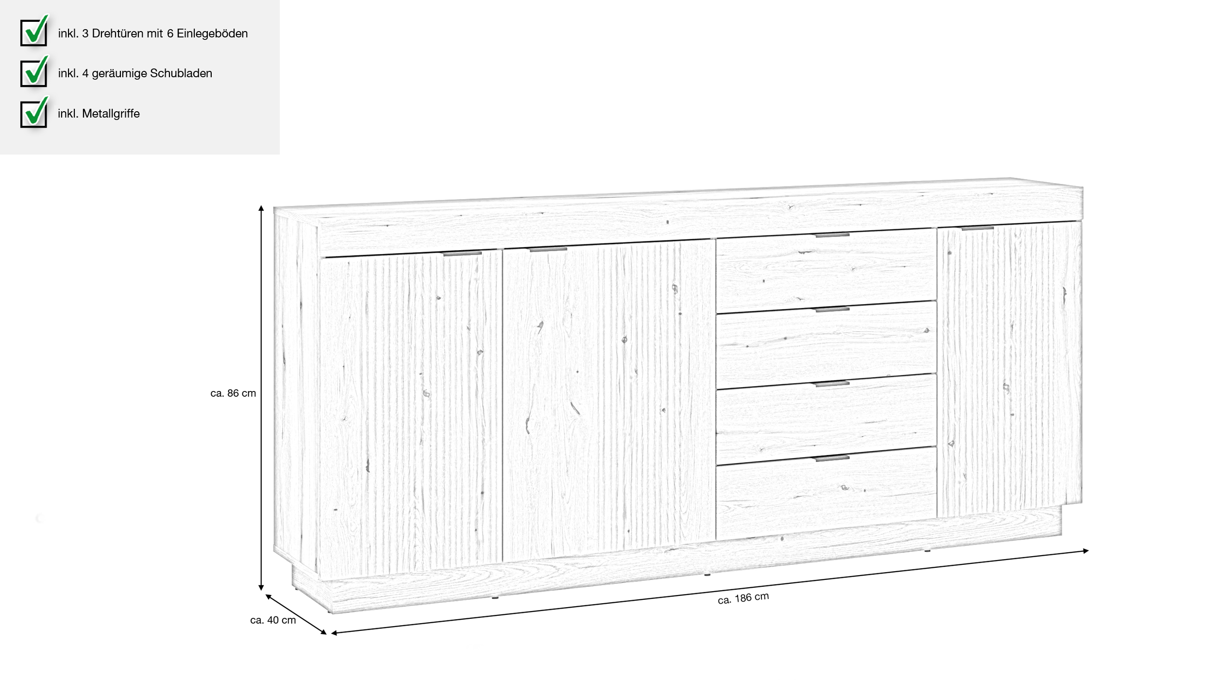 TV-Lowboard Coast Evoke Eiche - 186 cm - DELAMAR 