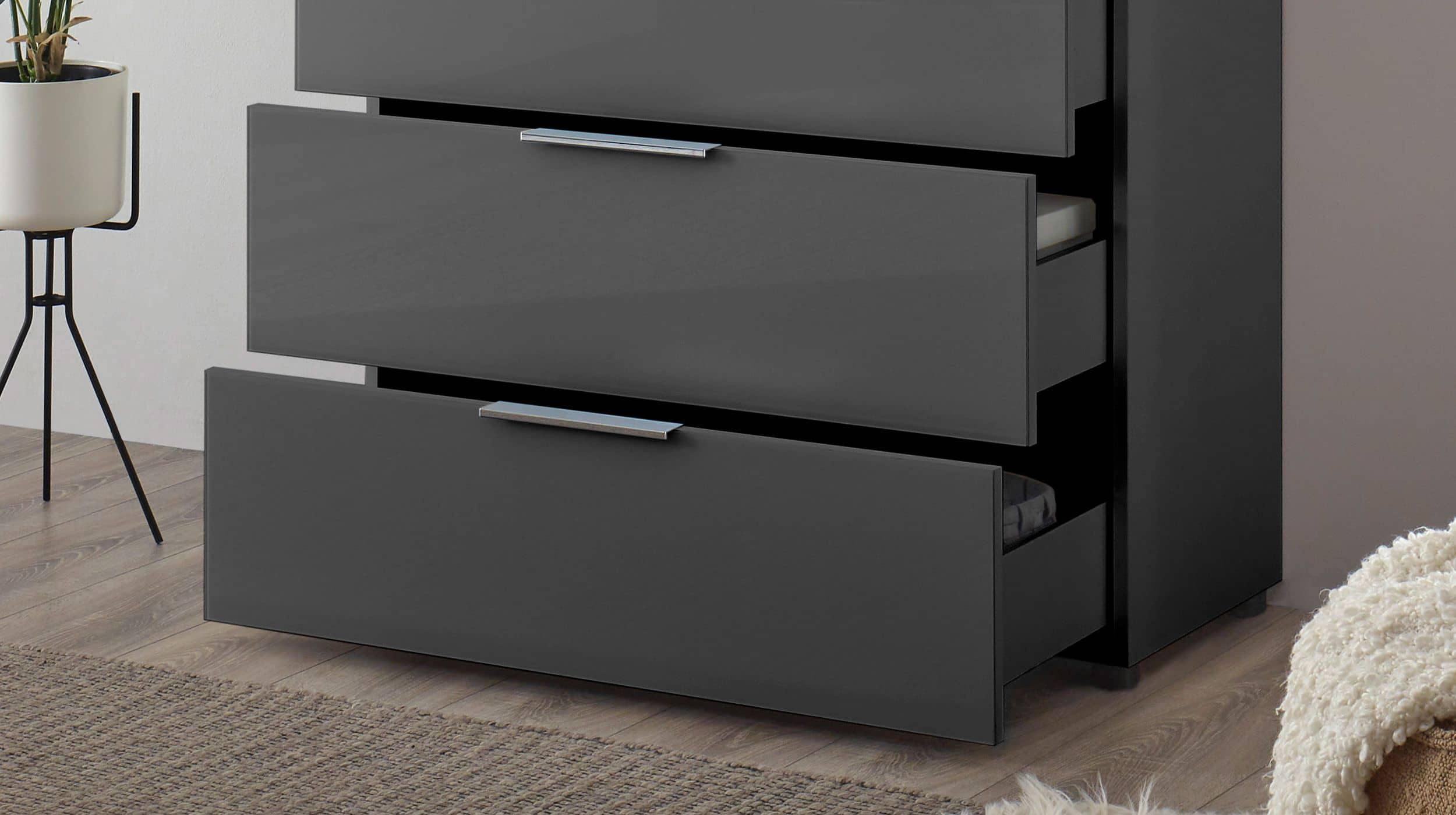 Kommode 4 Schubladen - anthrazit - Glasfront - 90 cm - SANTORIN