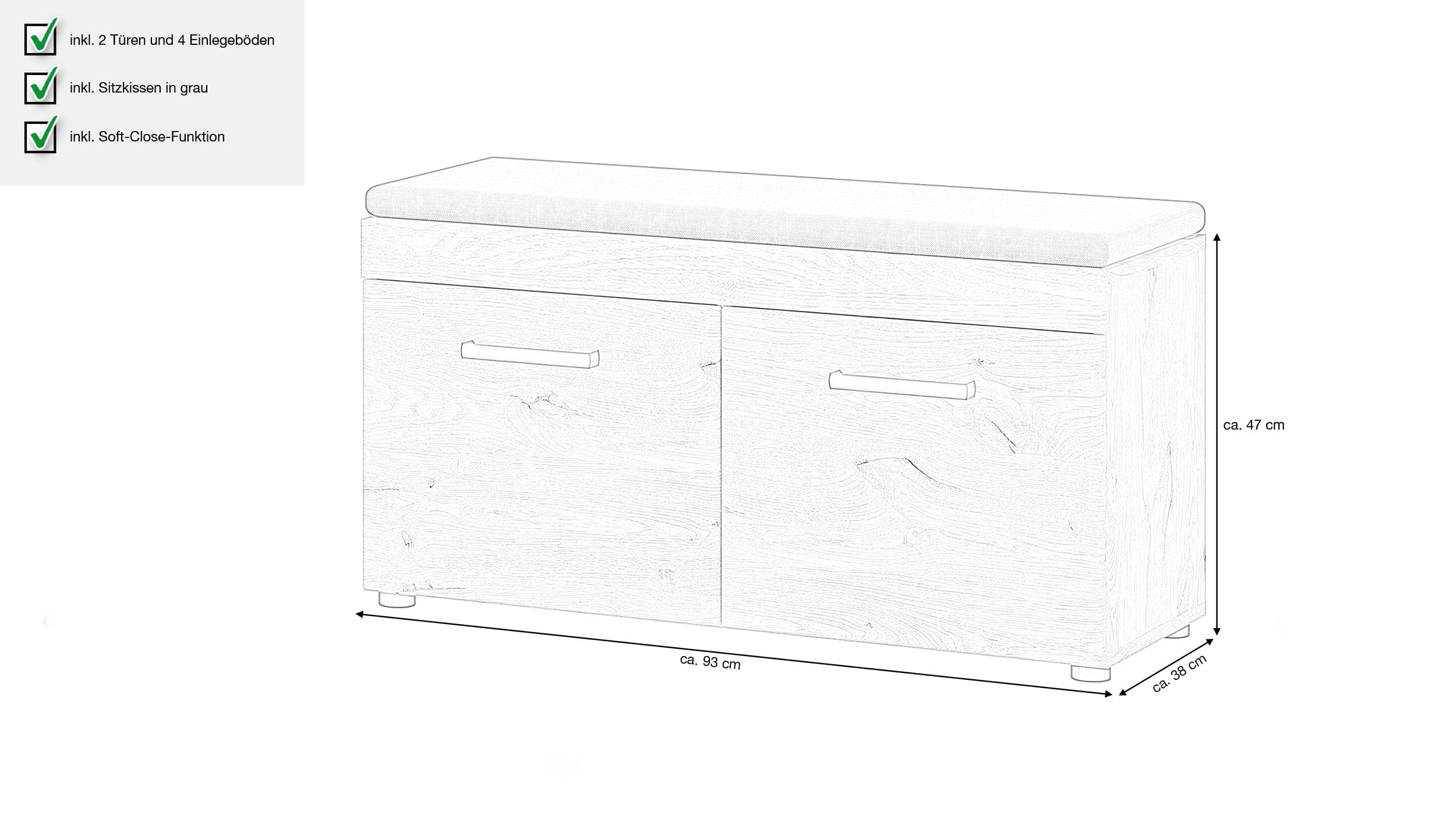 Garderobenbank Viking Eiche - grau 93 cm - GRANO