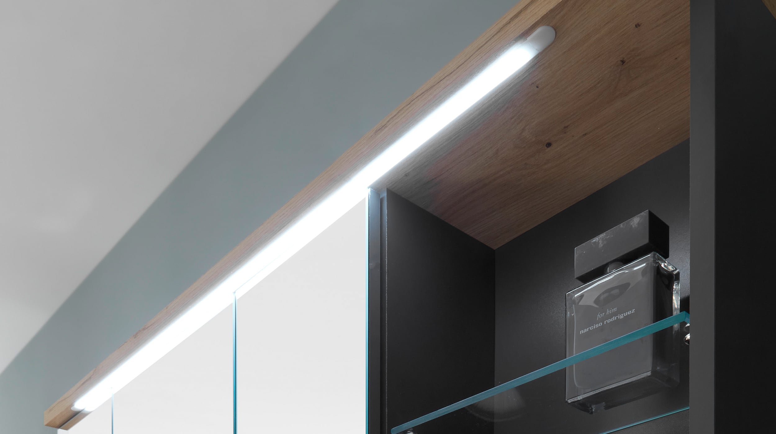 Spiegelschrank grau - Eiche 110 cm Beleuchtung - MEMPHIS
