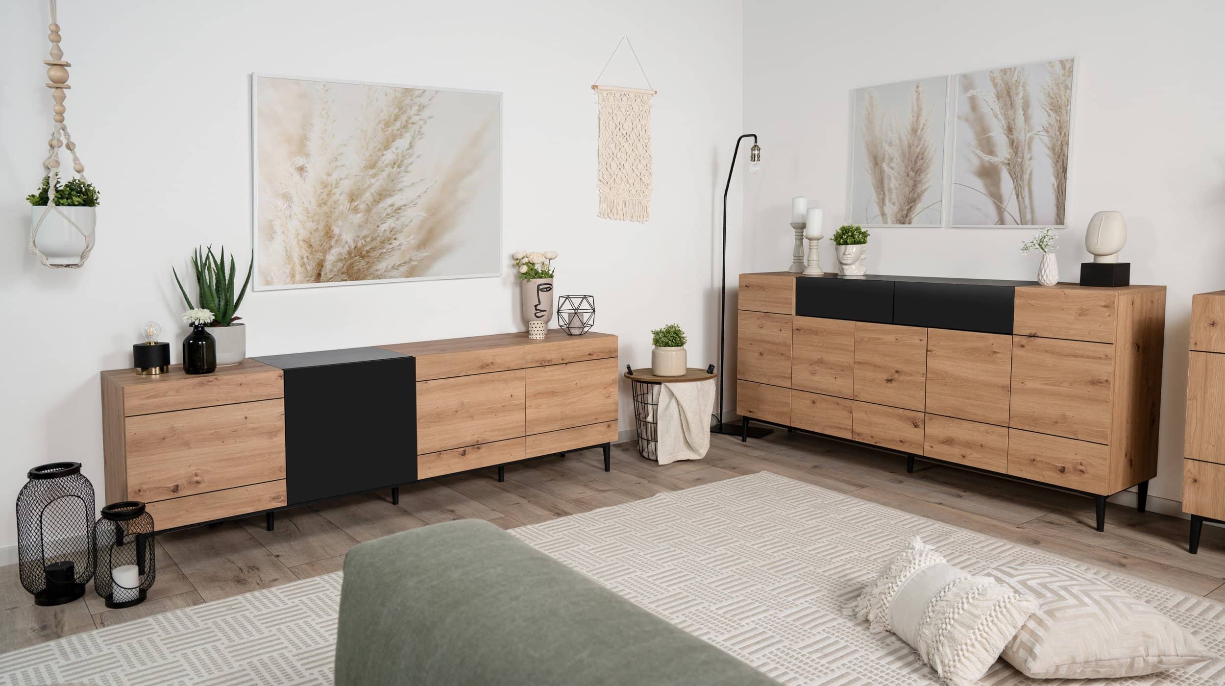 Sideboard Artisan Eiche - schwarz 180 cm 5-türig - NOLA