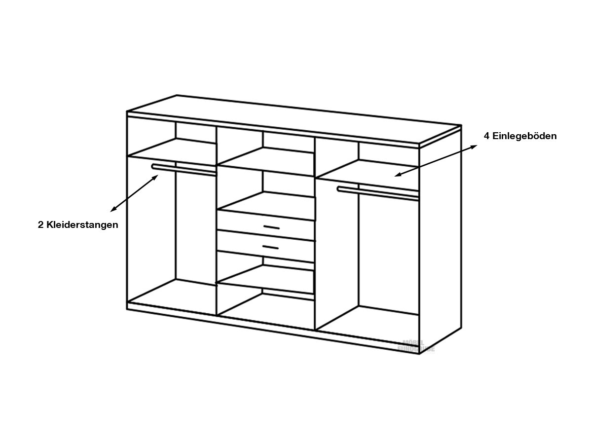 Kleiderschrank Spiegel 270 cm weiß - Plankeneiche - DIVER