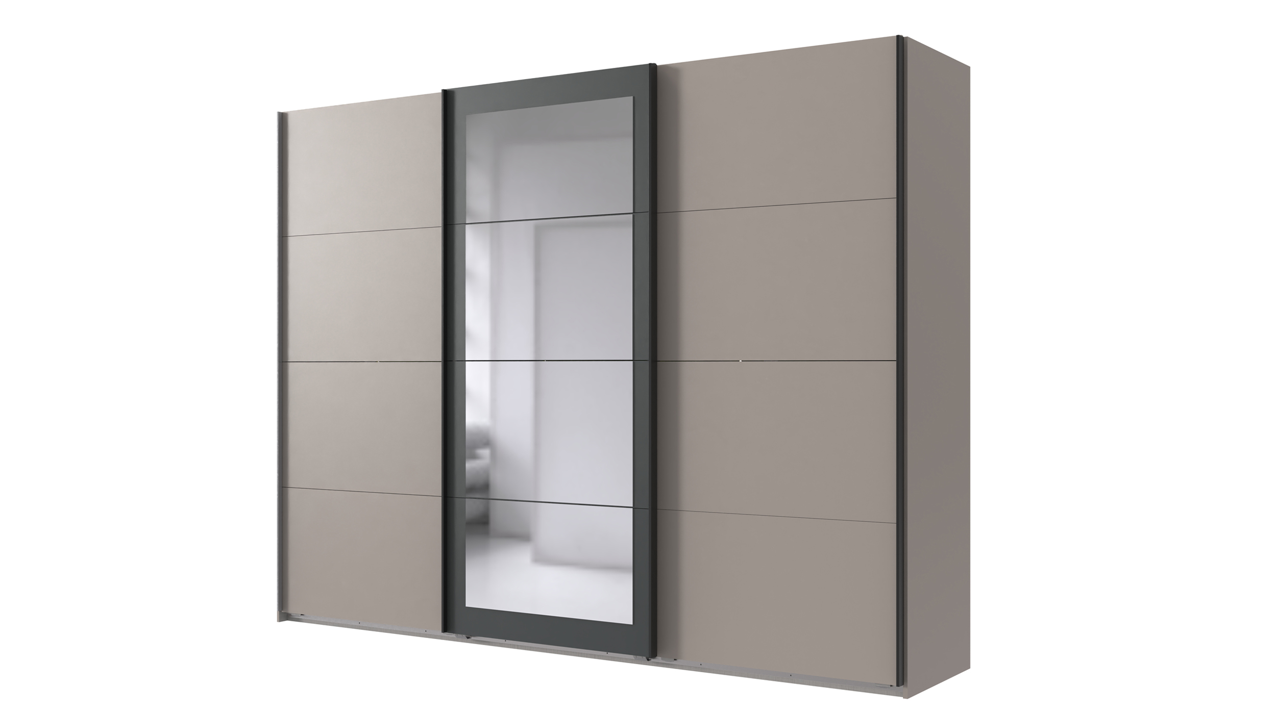 Schwebetürenschrank grau - graphit mit Spiegel 270 cm 3-türig - MINDEN Schwebetürenschrank graphit - grau mit Spiegel 270 cm 3-türig - MINDEN