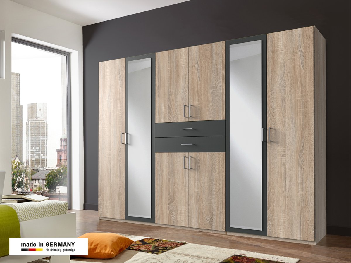 Kleiderschrank Spiegel 270 cm Sägerau Eiche - graphit - DIVER