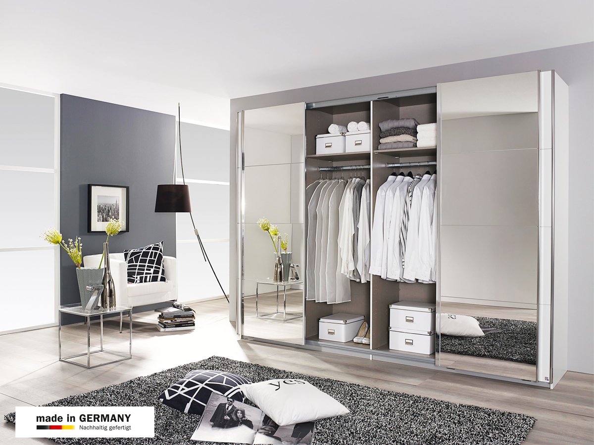Schwebetürenschrank weiß mit Spiegel 271 cm - SYNCRONO-A