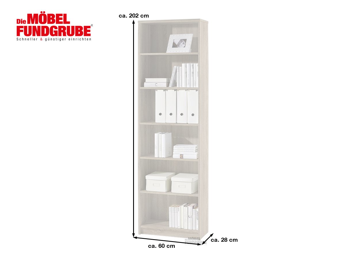 Bücherregal Standregal Sonoma Eiche 60 x 202 cm - 5 Einlegeböden - LILLY