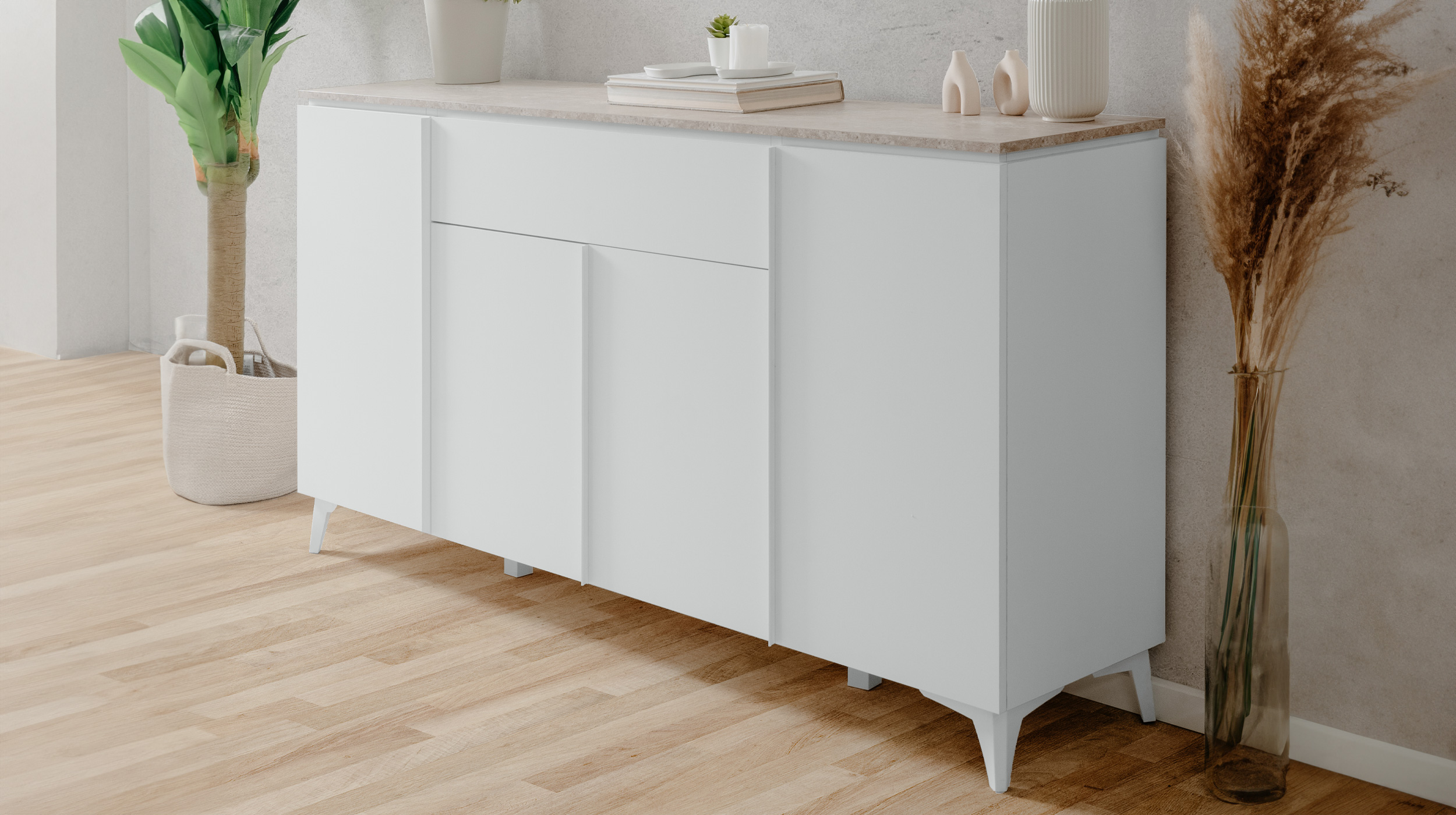 Sideboard Schublade weiß - Sandstein 177 cm - BERTRIX 