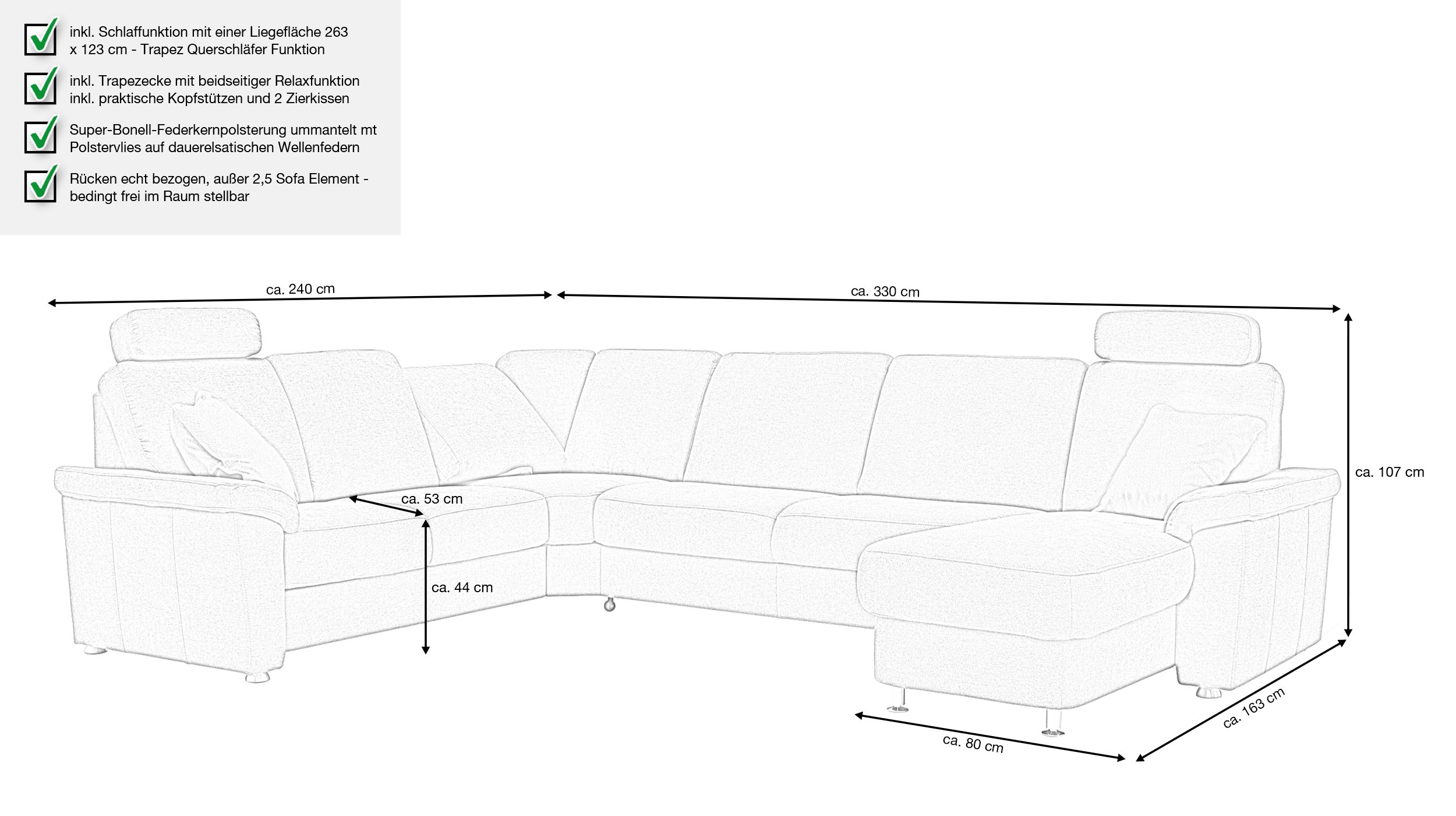 Couchliebe® Wohnlandschaft planbar - charly grey - Premium Version - TRIEST
