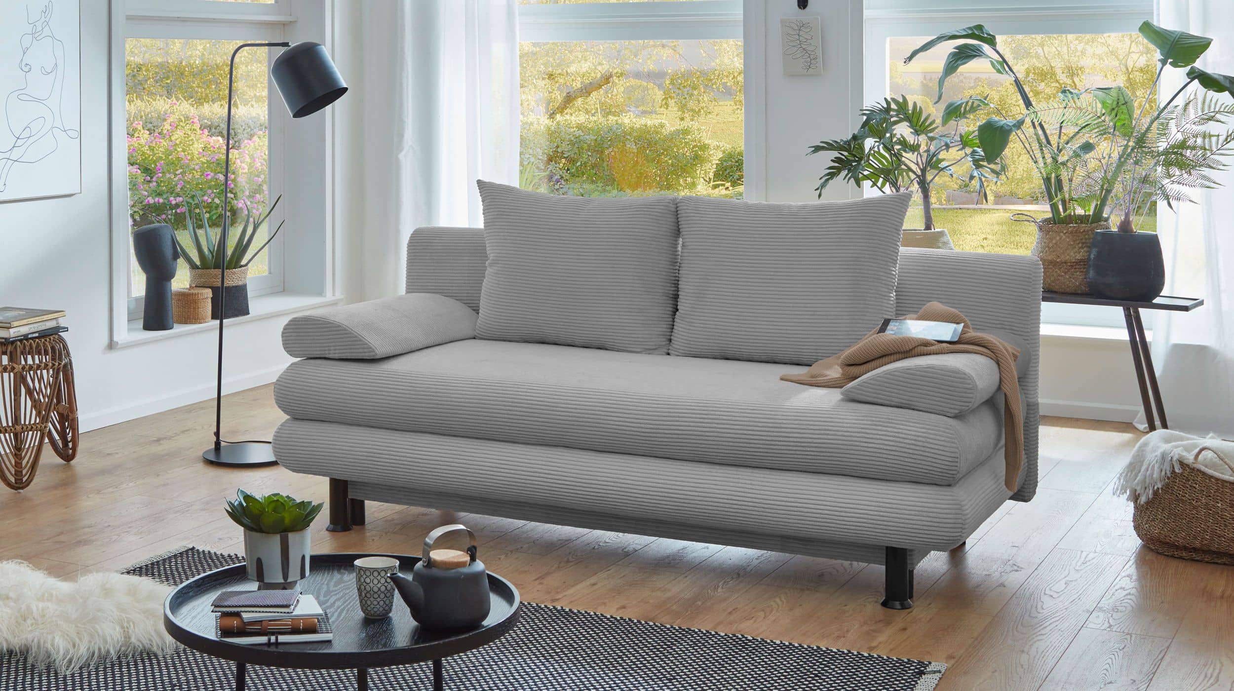 Schlafsofa mit Bettkasten Cord grau 190 x 93 cm - BAREND