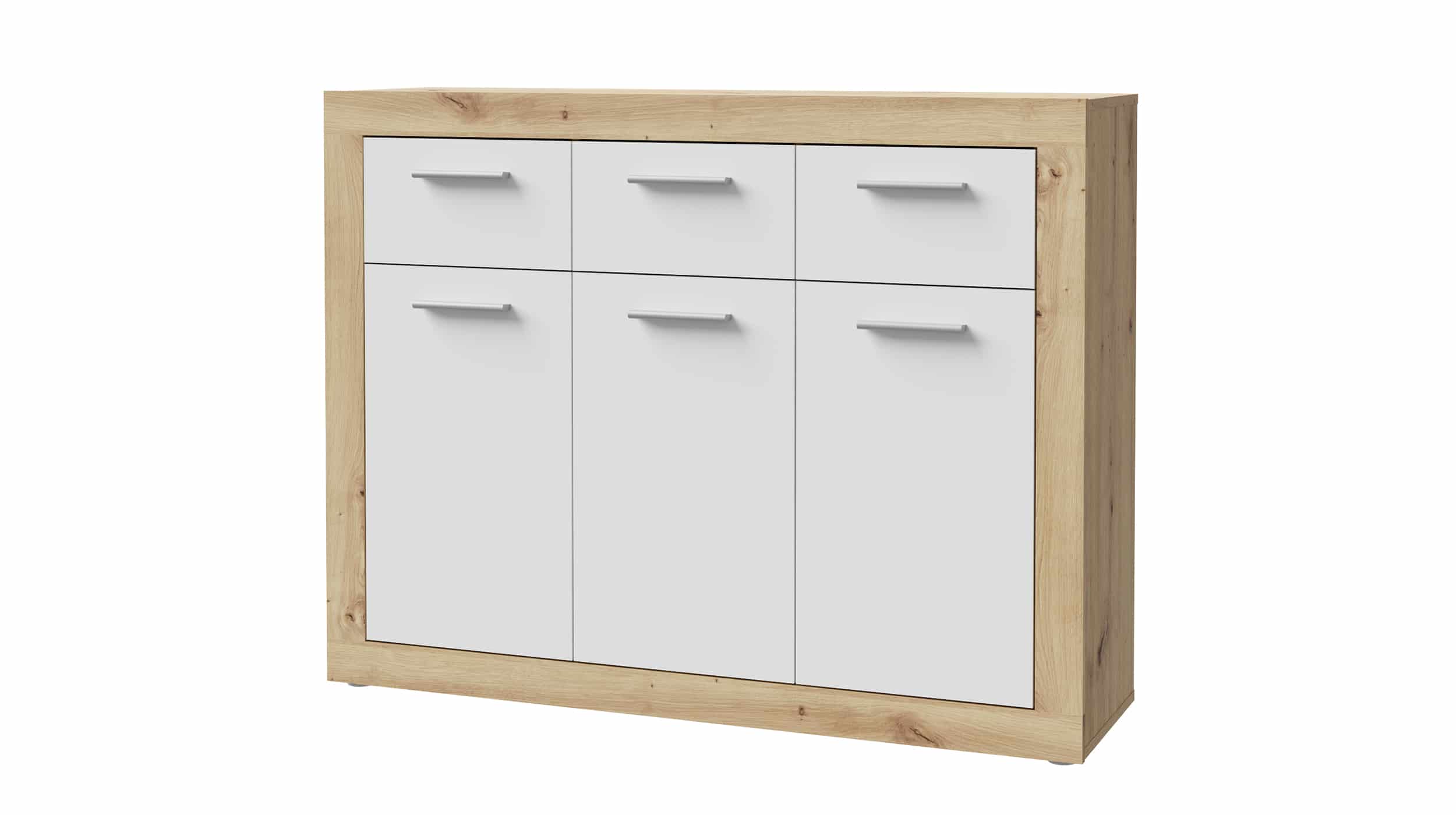Kommode Artisan Eiche - weiß 118 x 92 cm 3-türig - BACCIO Kommode Artisan Eiche - weiß 118 x 92 cm 3-türig - BACCIO