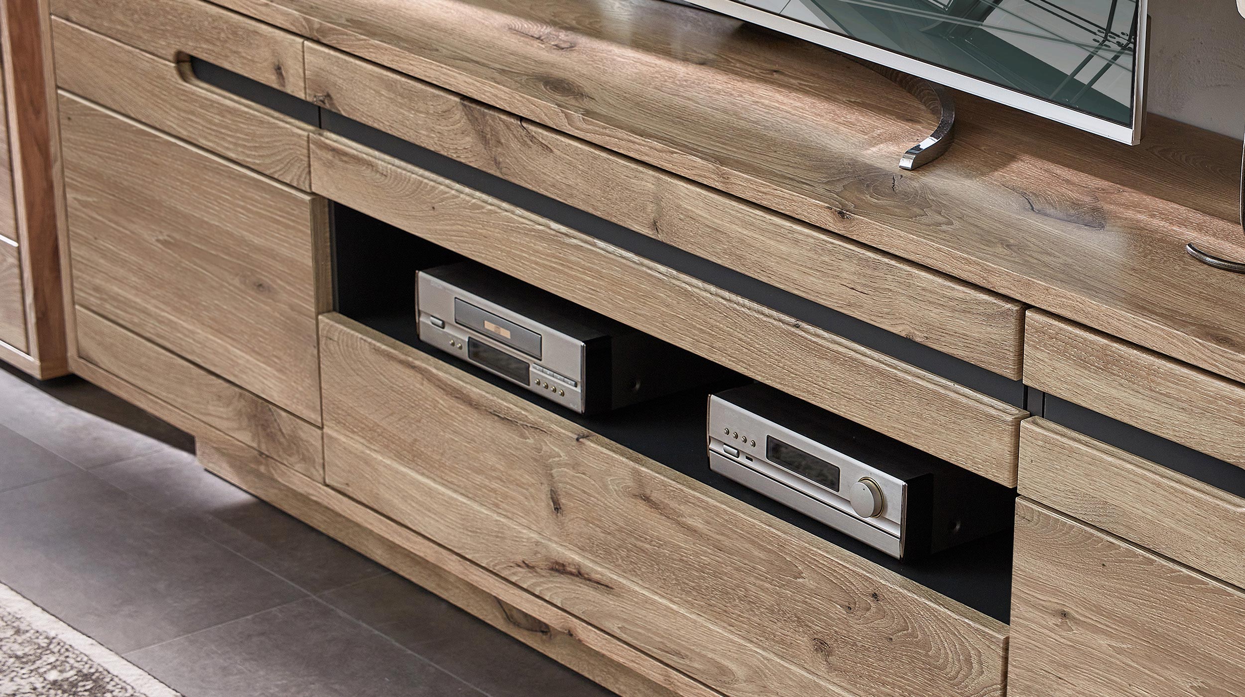 Wohnwand Viking Oak graphit 299 cm - Beleuchtung - BELLANO
