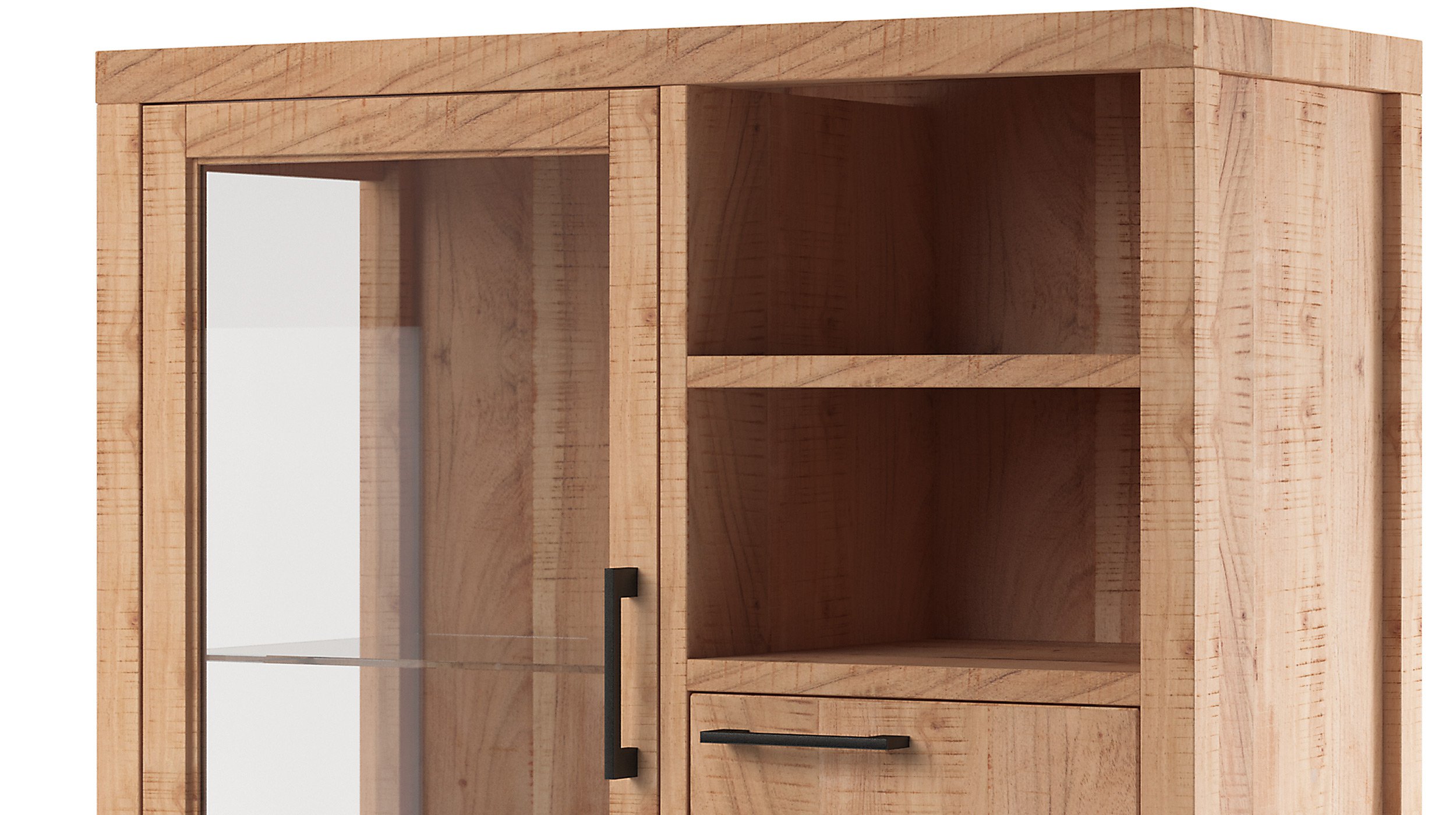 Highboard 1 Glastür Akazie massiv 88 cm - BENIKO