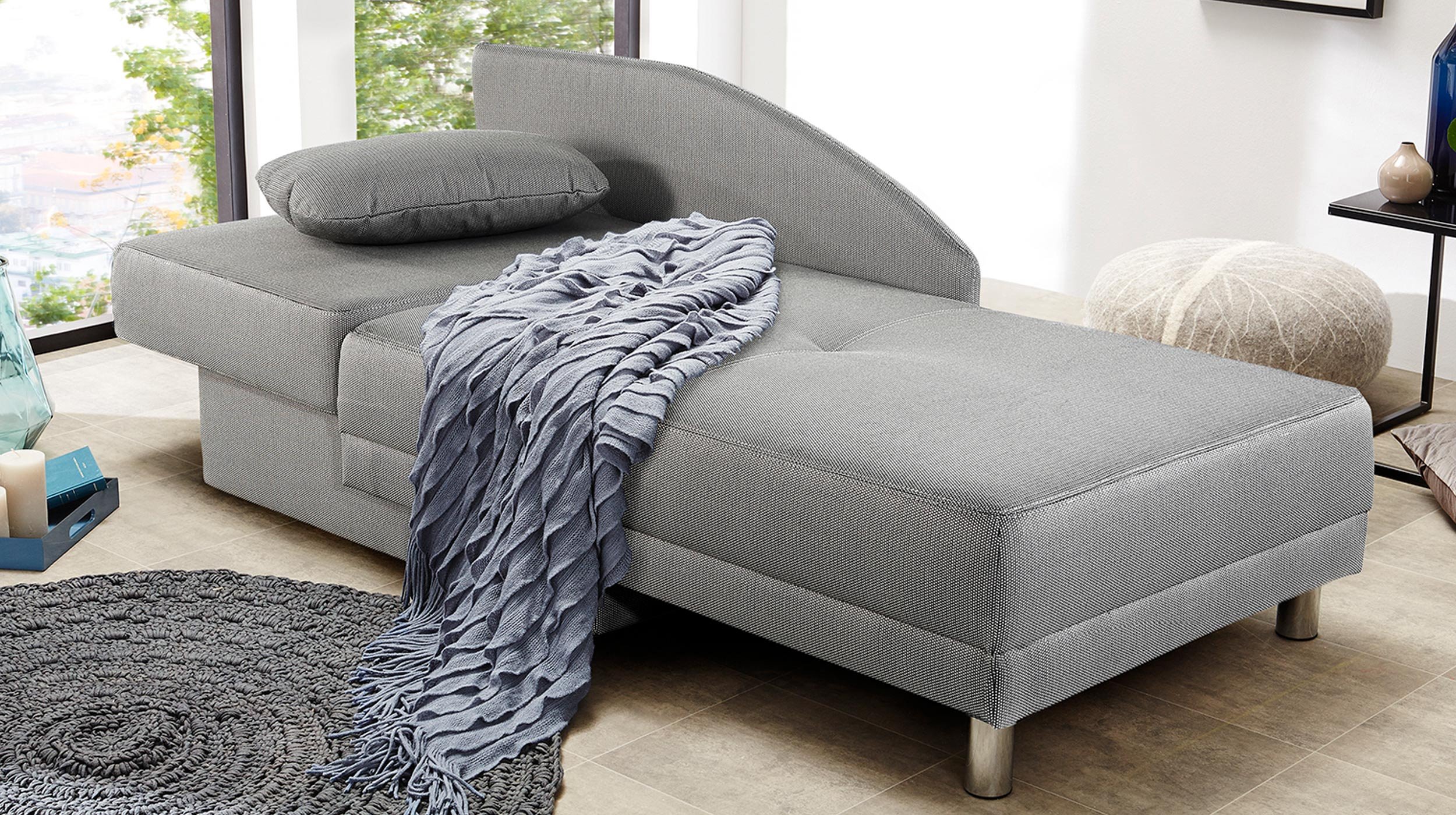 Einzelsofa 157 cm Recamiere grau Schlaffunktion - REUBEN