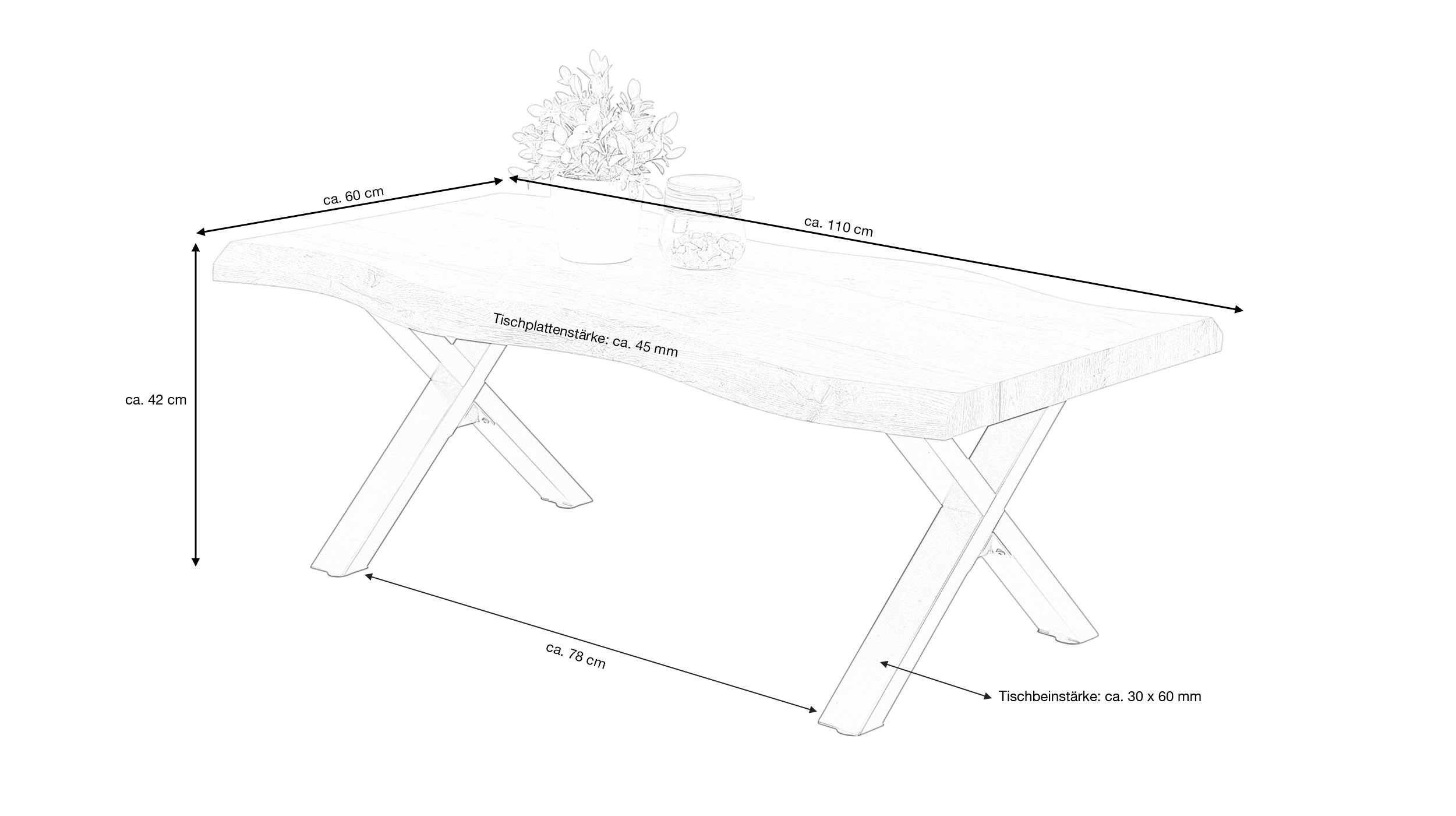 Couchtisch Baumkantentisch 110 cm Wildeiche grau - GERD