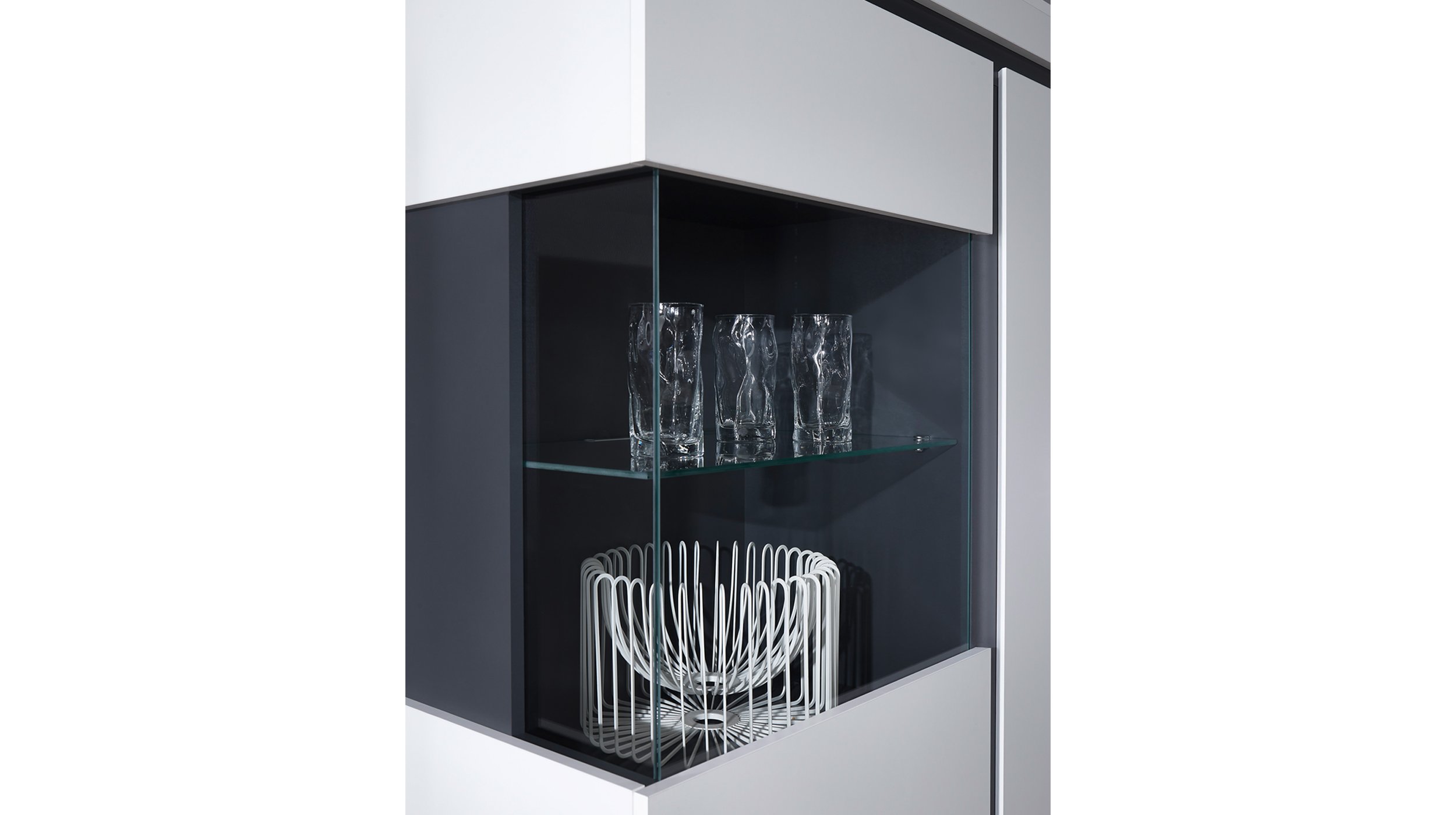 Vitrine alpinweiß - anthrazit 164 cm - CAMPANIA