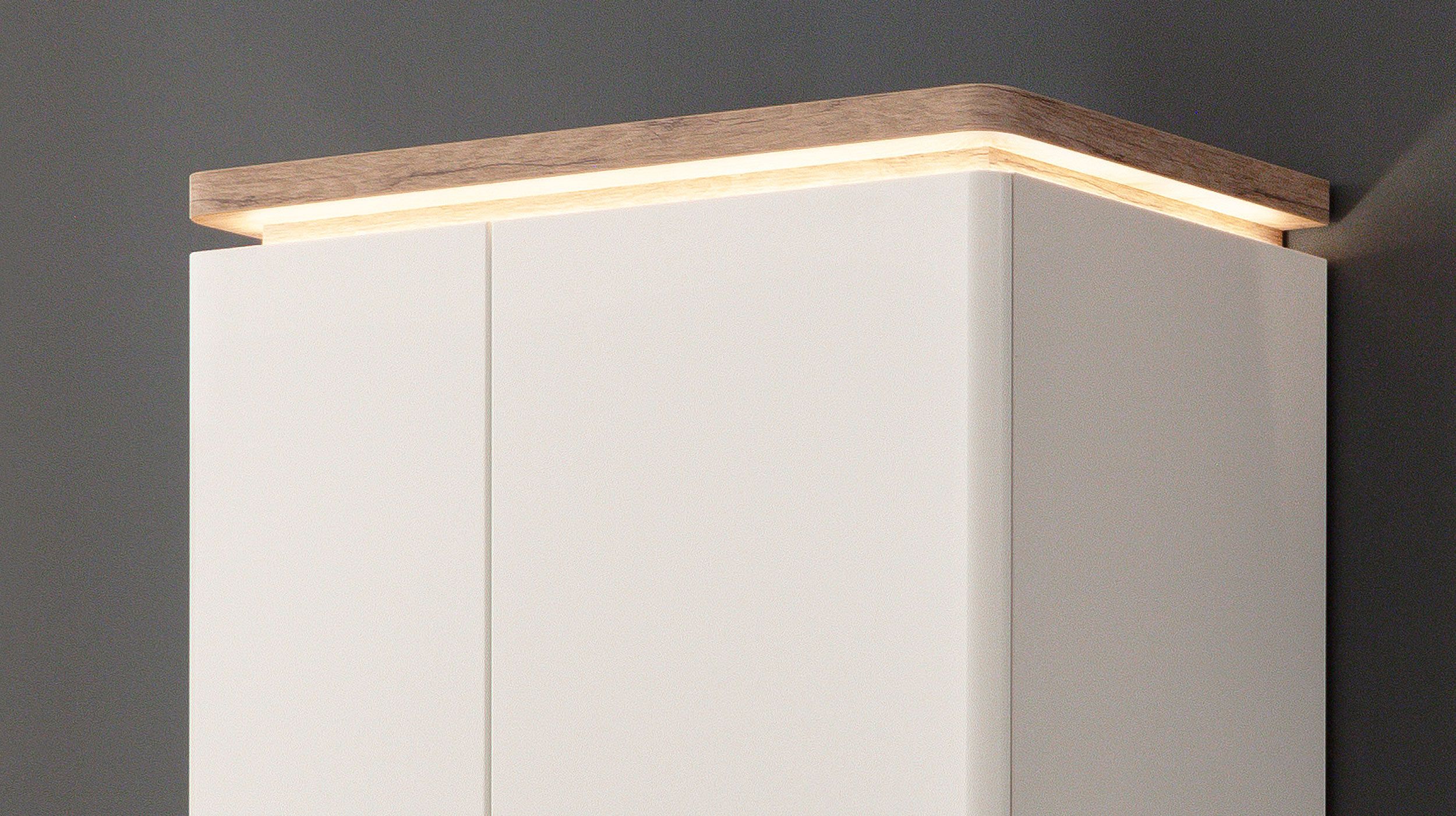 Wohnwand weiß - Viking Oak 295 cm LED-Beleuchtung - PALERMO