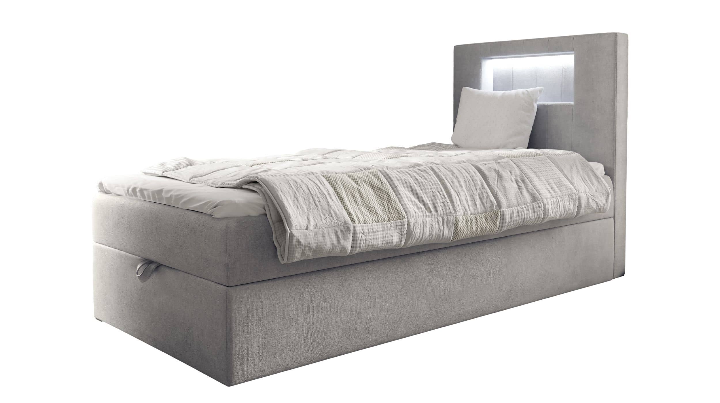 Boxbett 100 x 200 cm mit Bettkasten grau Samtbezug - GOLD Boxbett 100 x 200 cm mit Bettkasten grau Samtbezug - GOLD