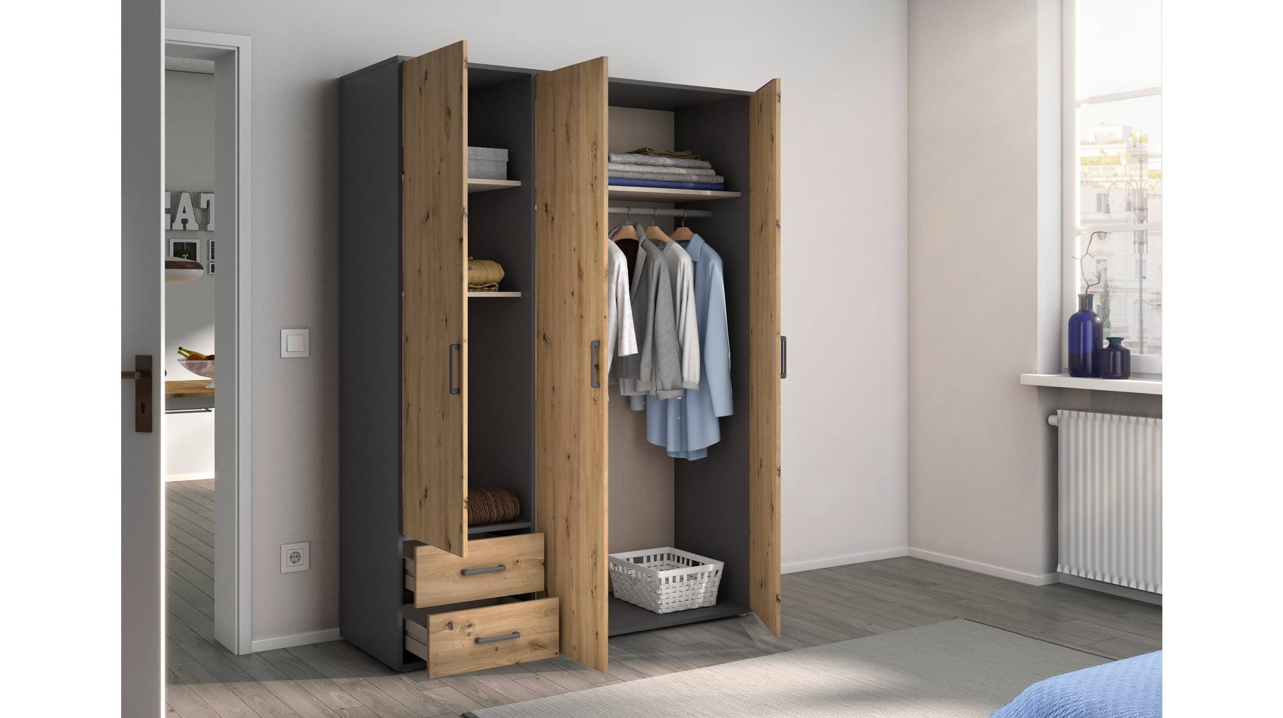 Kleiderschrank 140 cm Artisan Eiche - grau - VOYAGER