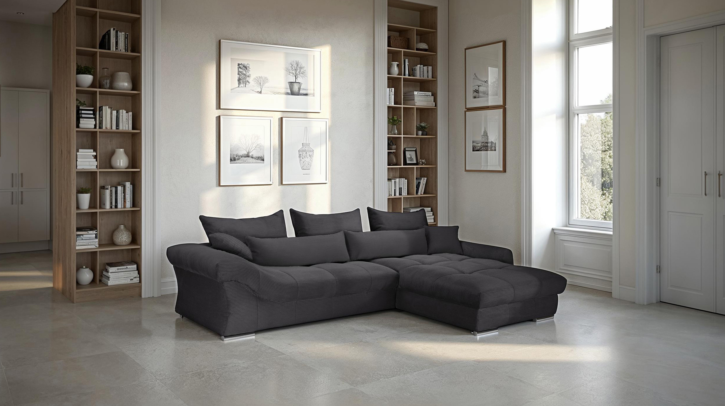 Ecksofa Cord anthrazit 335 x 225 cm - VERONA
