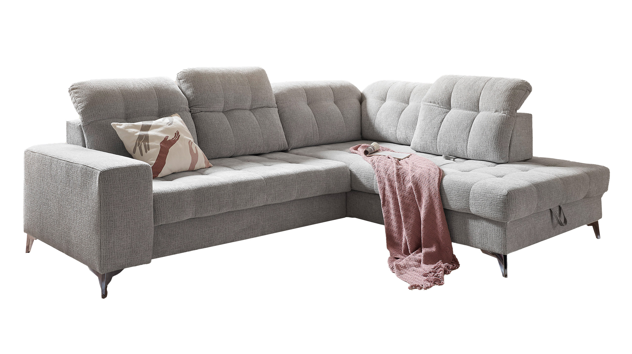 Ecksofa mit Bettkasten - grau - 289 cm - VARADERO Ecksofa mit Bettkasten - grau - 289 cm - VARADERO