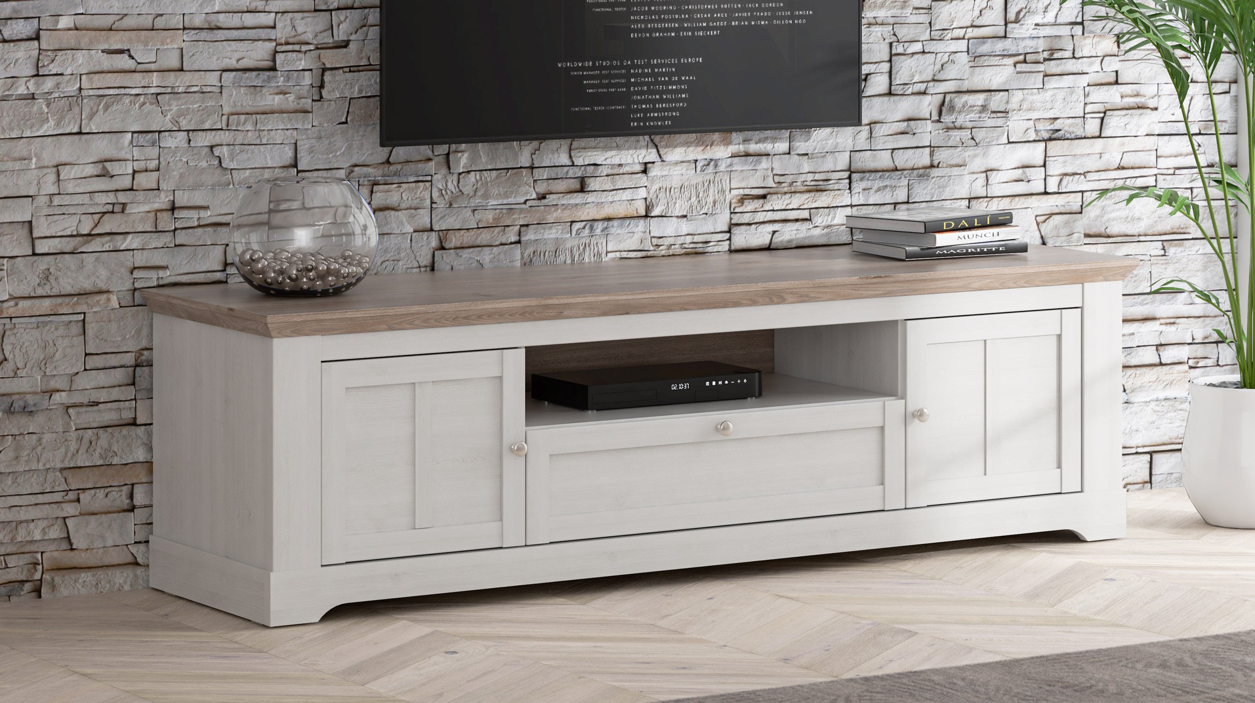 TV - Lowboard Schneeeiche 205 cm - Landhausstil - ILOPPA