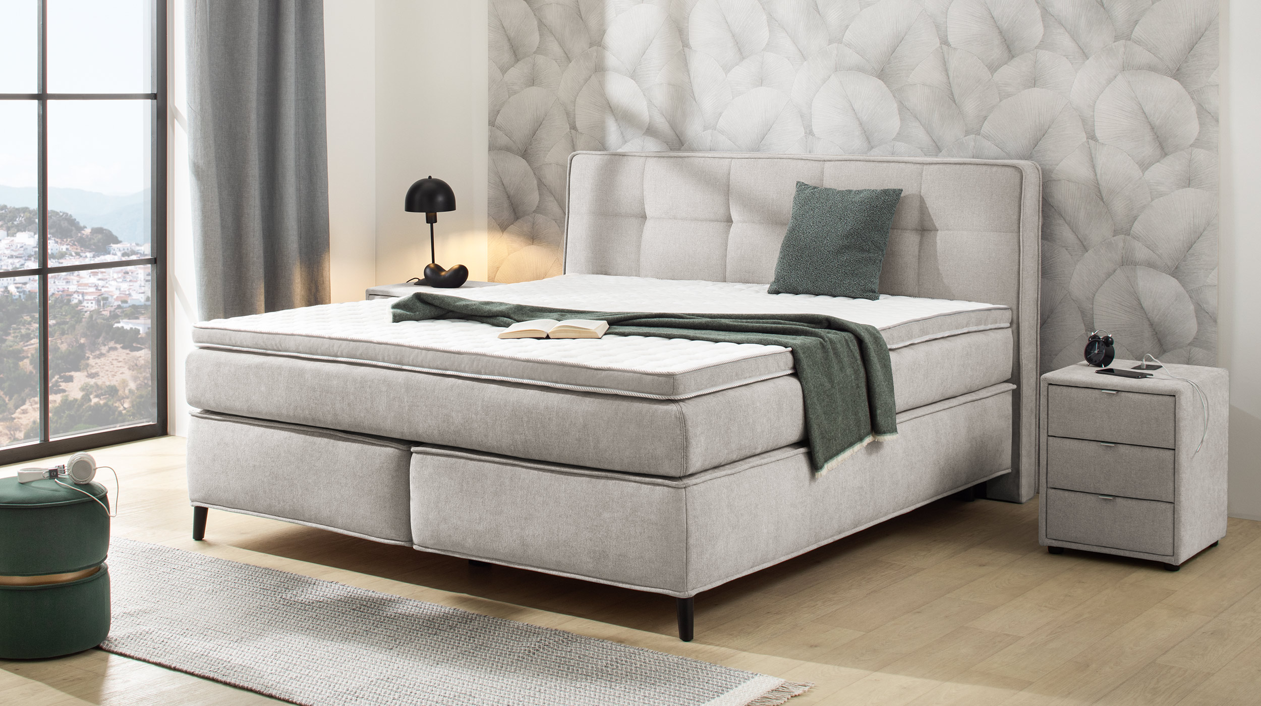 Boxspringbett 180 x 200 cm grau-beige - CAPELLO - MIX