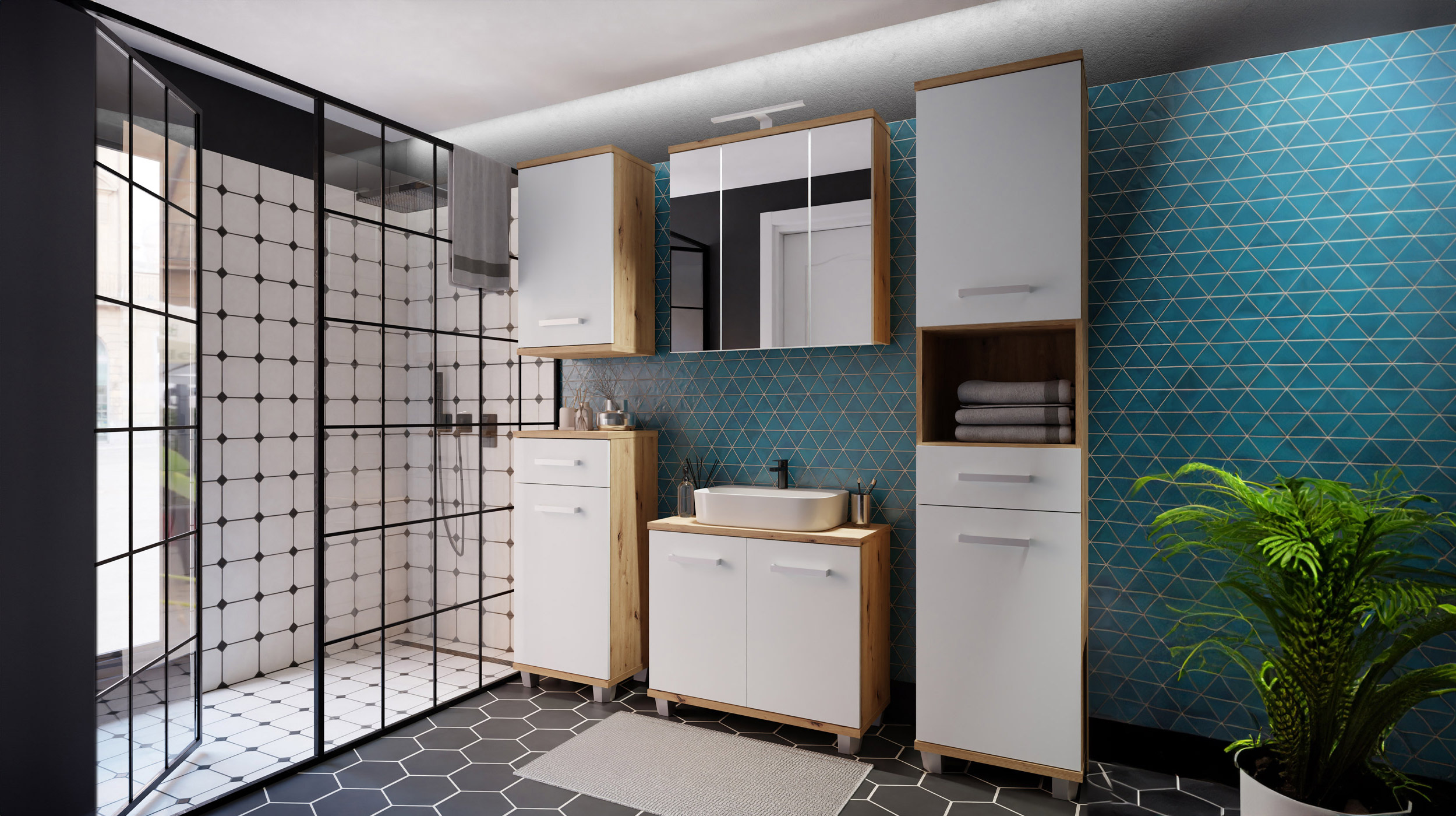 Spiegelschrank mit Beleuchtung Artisan Eiche 68 cm - VERIS