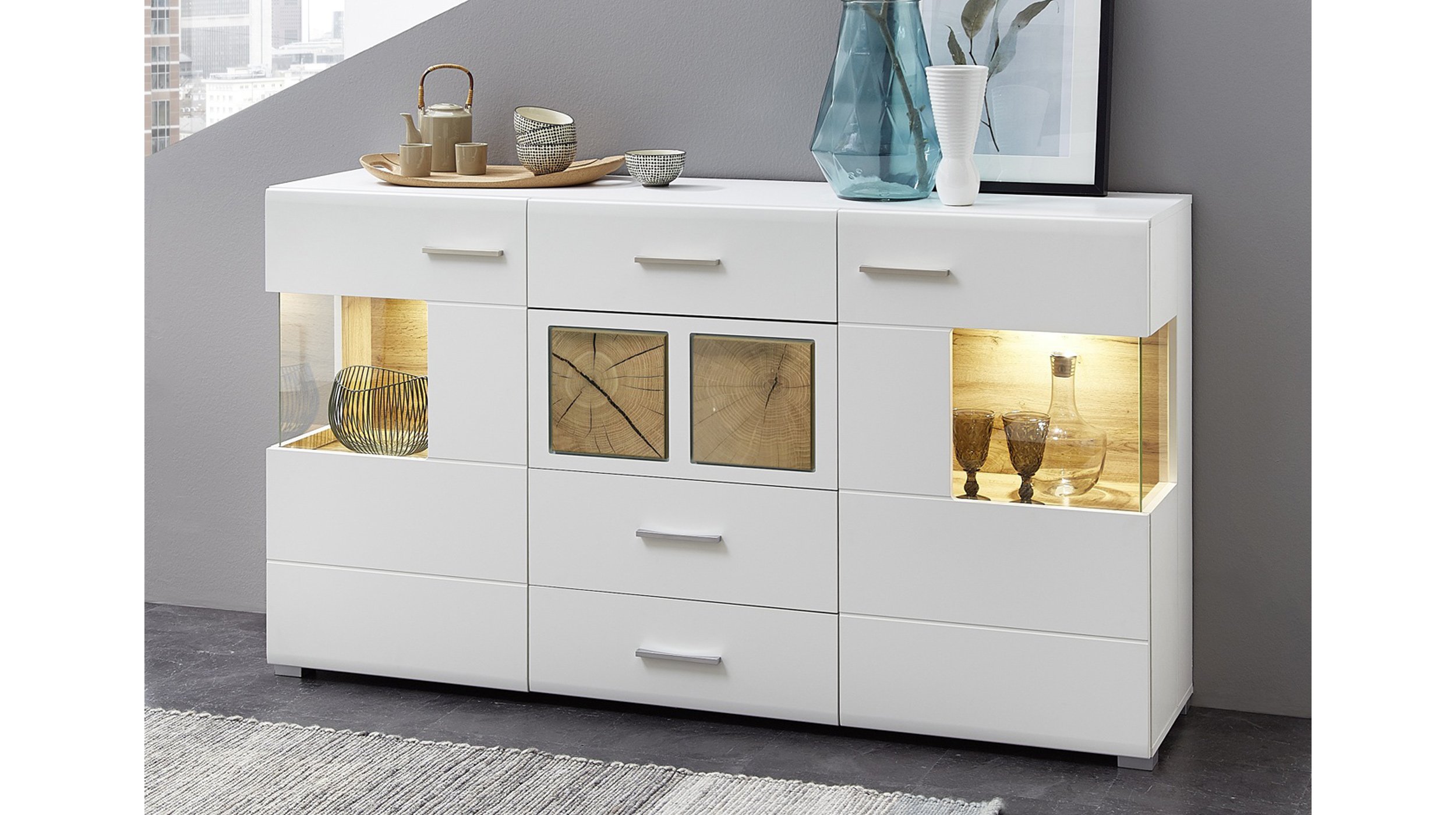 Sideboard weiß Hirnholzoptik 2-türig - 170 cm - FUN PLUS