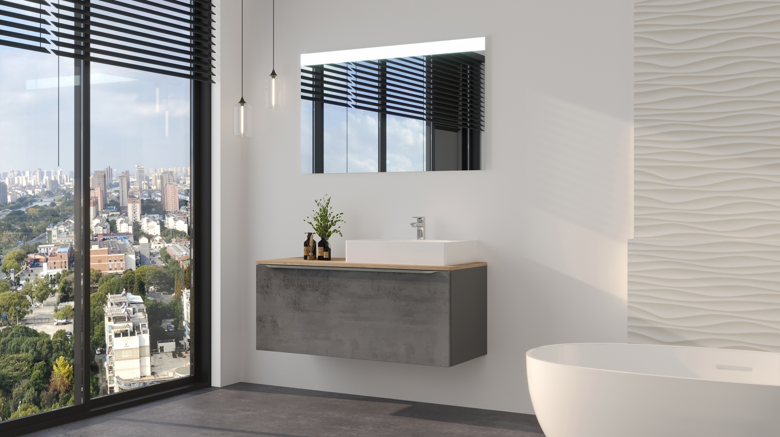 Nobilia Badmöbelset grau - 2-tlg - Waschplatz 120 cm - RISCADO