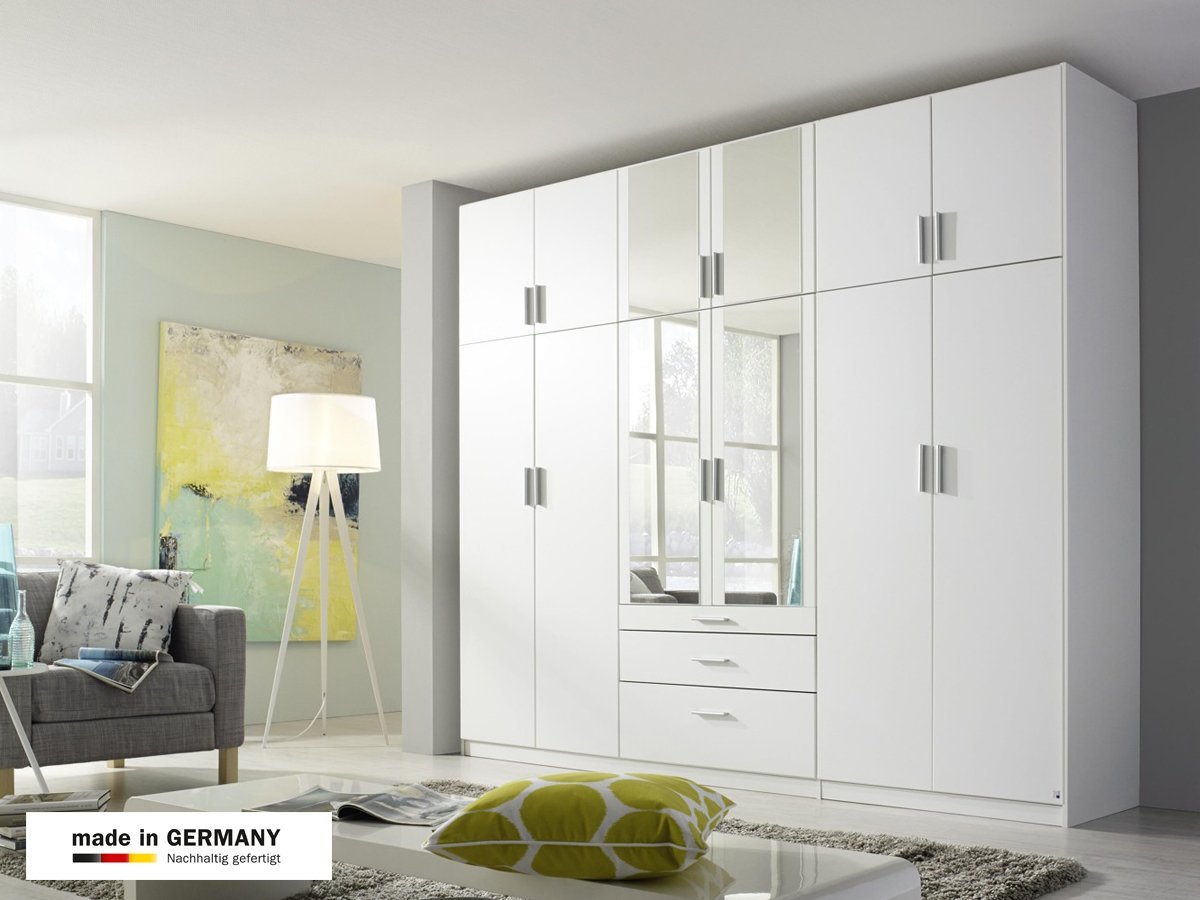 Kleiderschrank mit Spiegel 271 cm weiß - HILDESHEIM