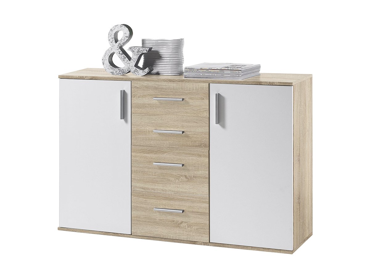 Kommode Sonoma Eiche - weiß 120 cm 2-türig - BOBBY Kommode Sonoma Eiche - weiß 120 cm 2-türig - BOBBY
