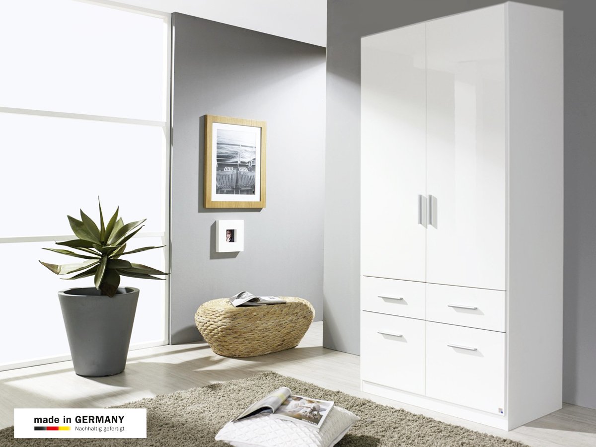 Kleiderschrank weiß hochglanz 91 cm 2-türig - CELLE