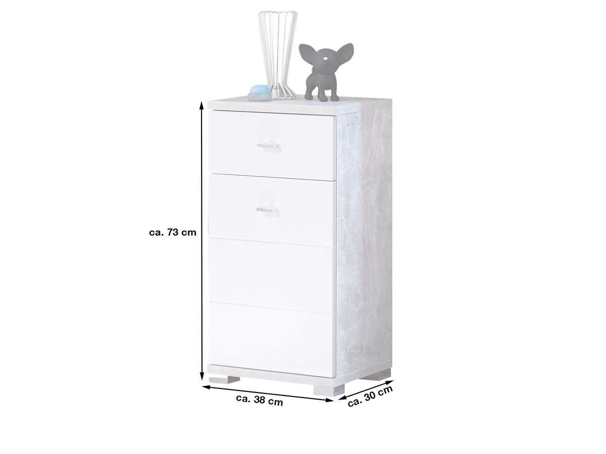 Bad Unterschrank Betonoptik - weiß 38 cm 1 Tür - POOL