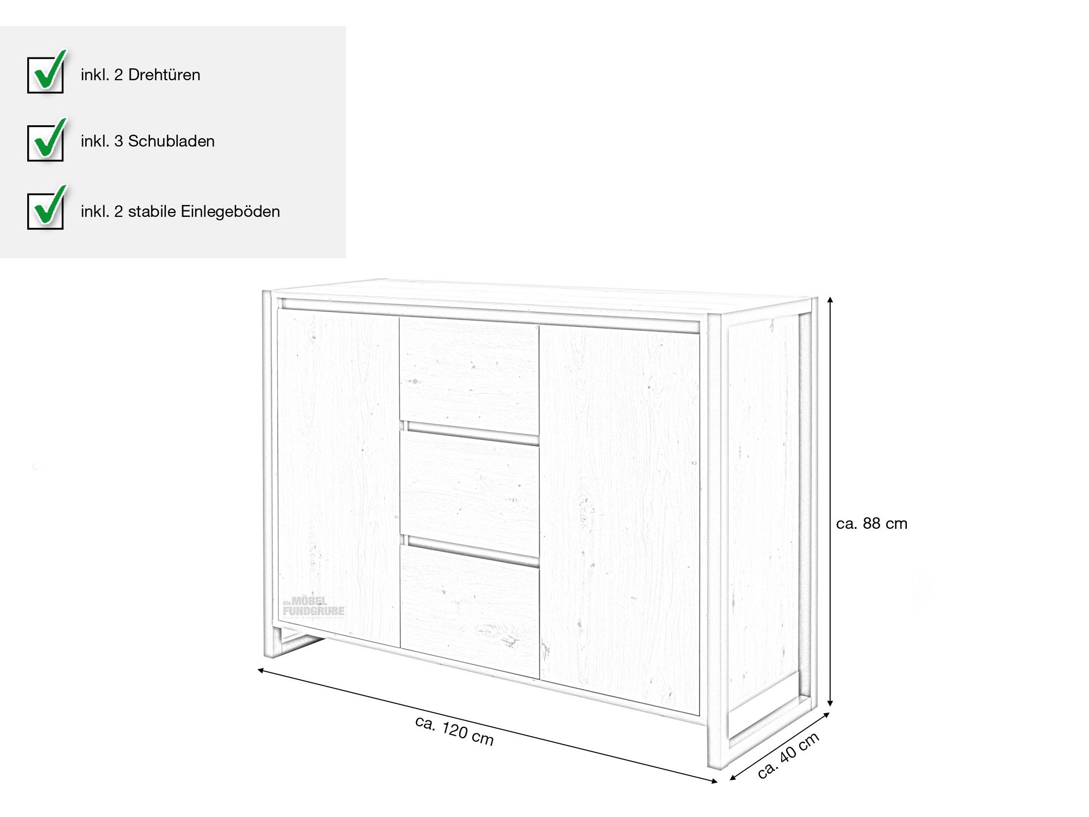 Kommode Artisan Eiche - anthrazit 120 cm 2 Türen - DENVER 