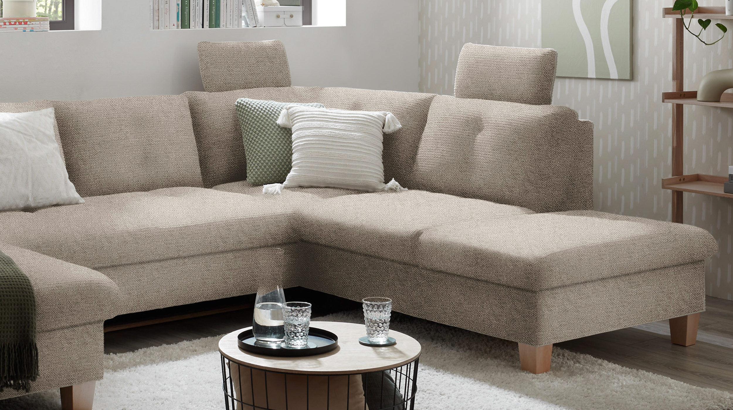 Wohnlandschaft Schlaffunktion grau - 324 cm - Bettkasten - ASCOT