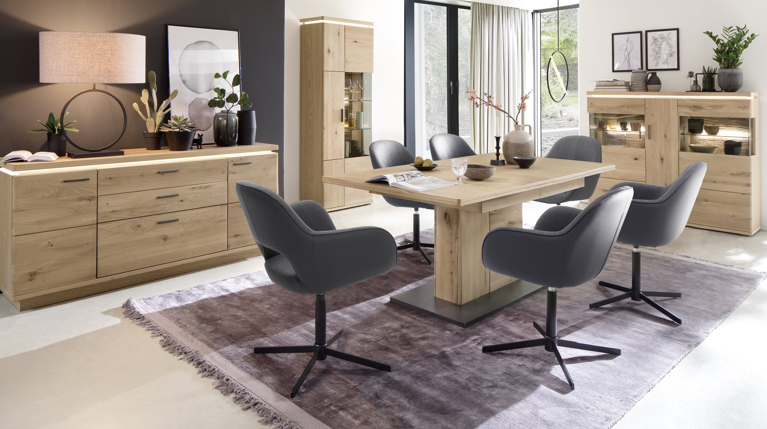 Highboard Balkeneiche Bianco teilmassiv 128 cm - BARCELONA
