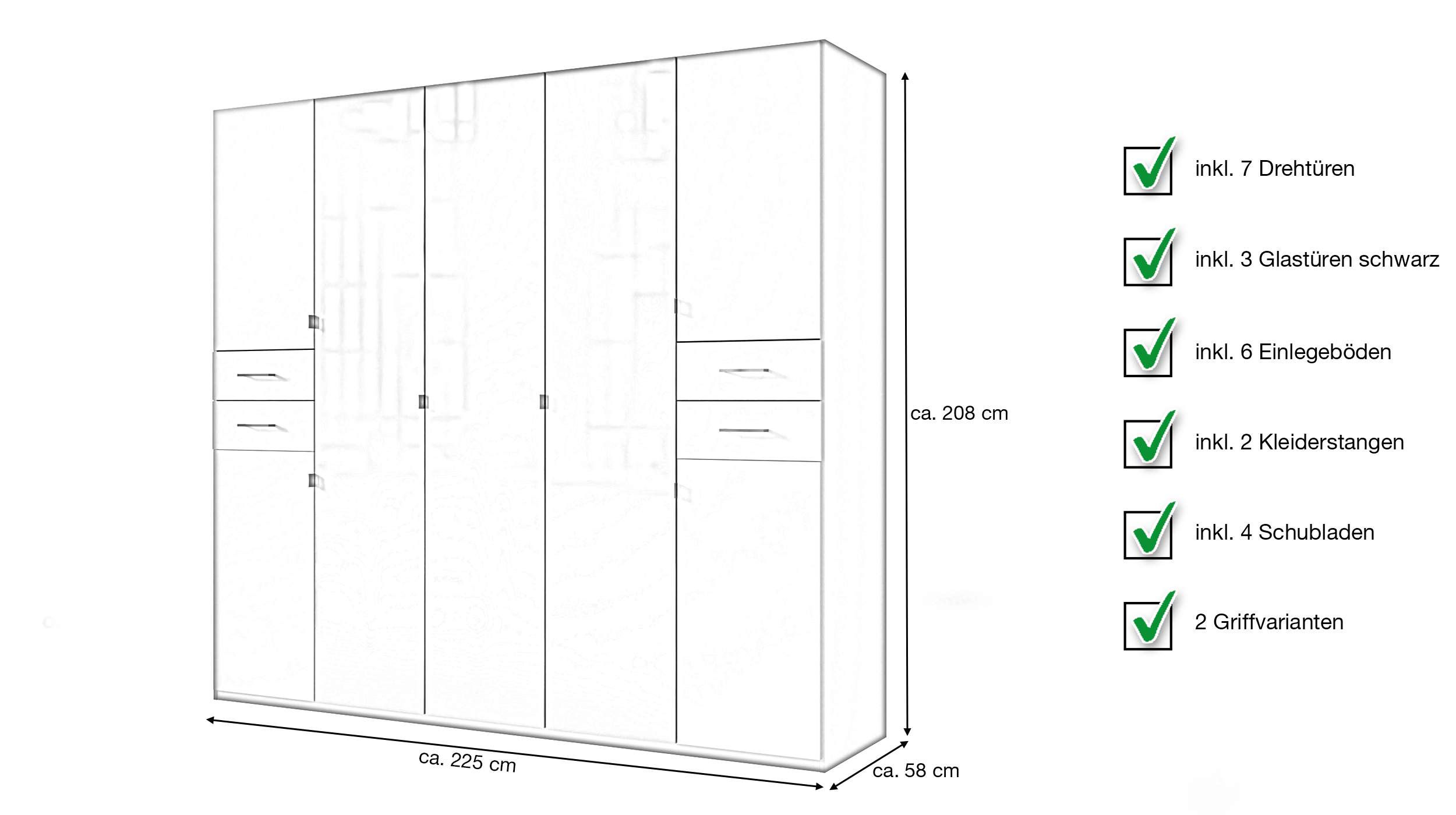 Kleiderschrank graphit Glas schwarz 225 cm - HENDRIK