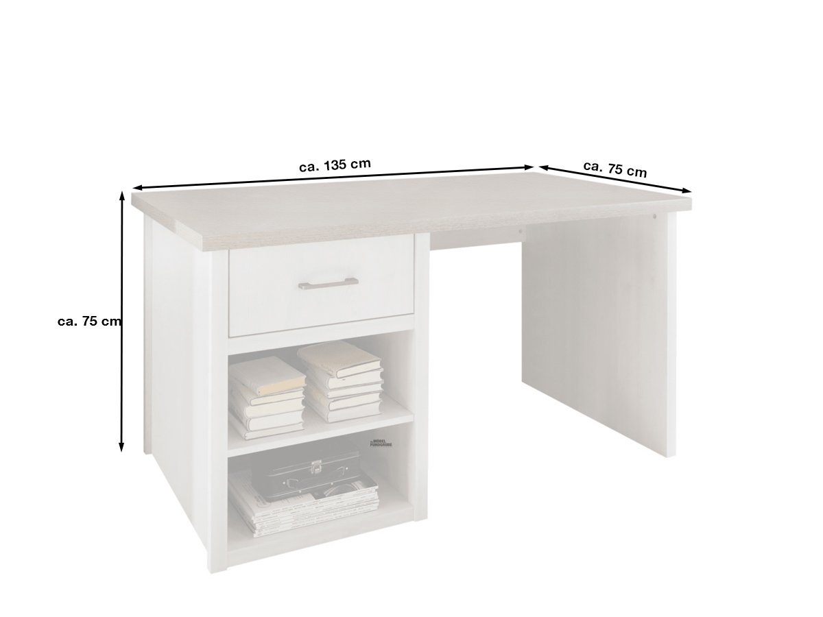 Computerschreibtisch Pinie weiß -Trüffel 135 cm - LUCA