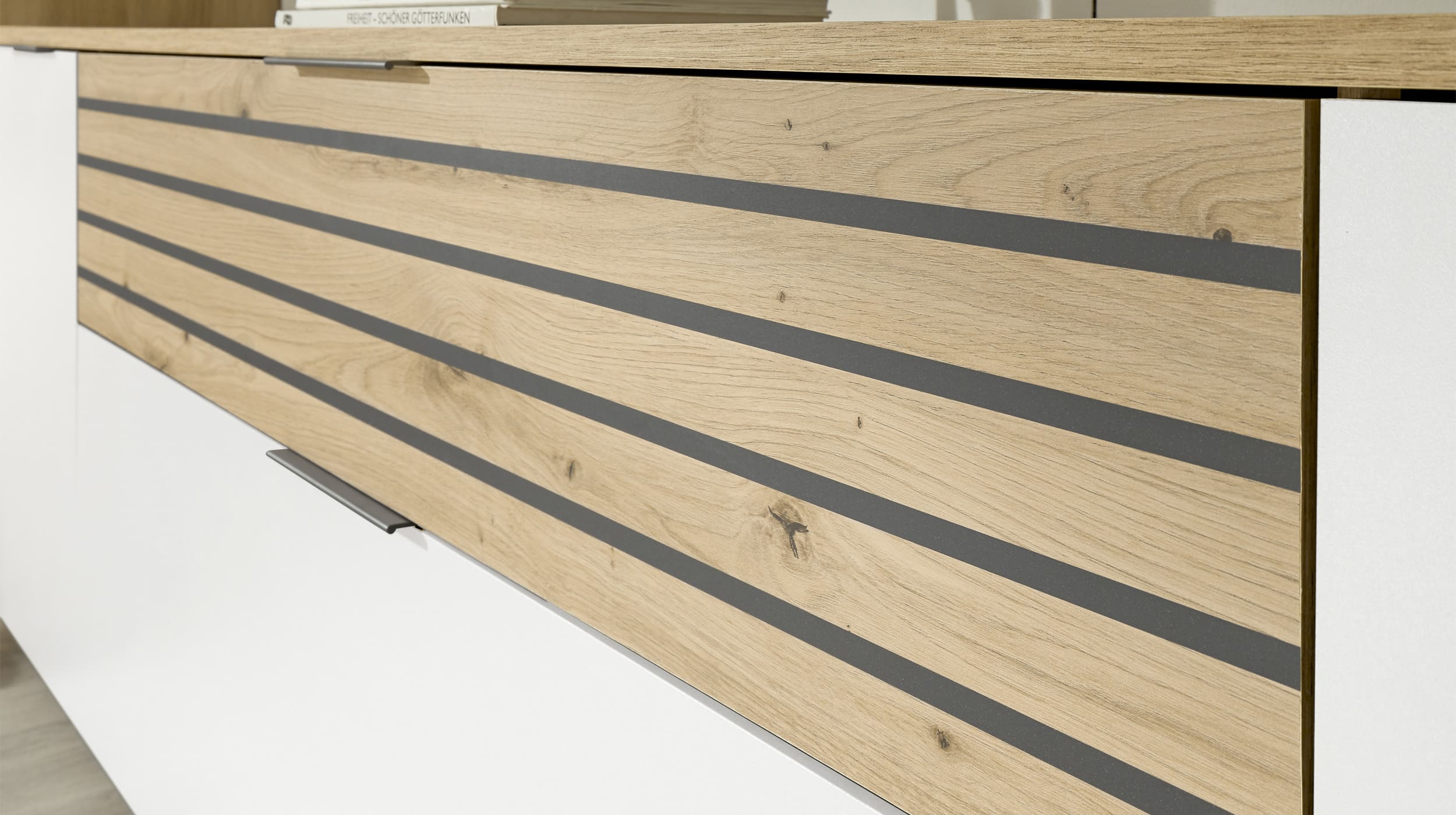 Wohnwand weiß - Eiche 265 cm LED-Beleuchtung - VAASA